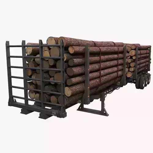 Log trailer Low-poly 3D model