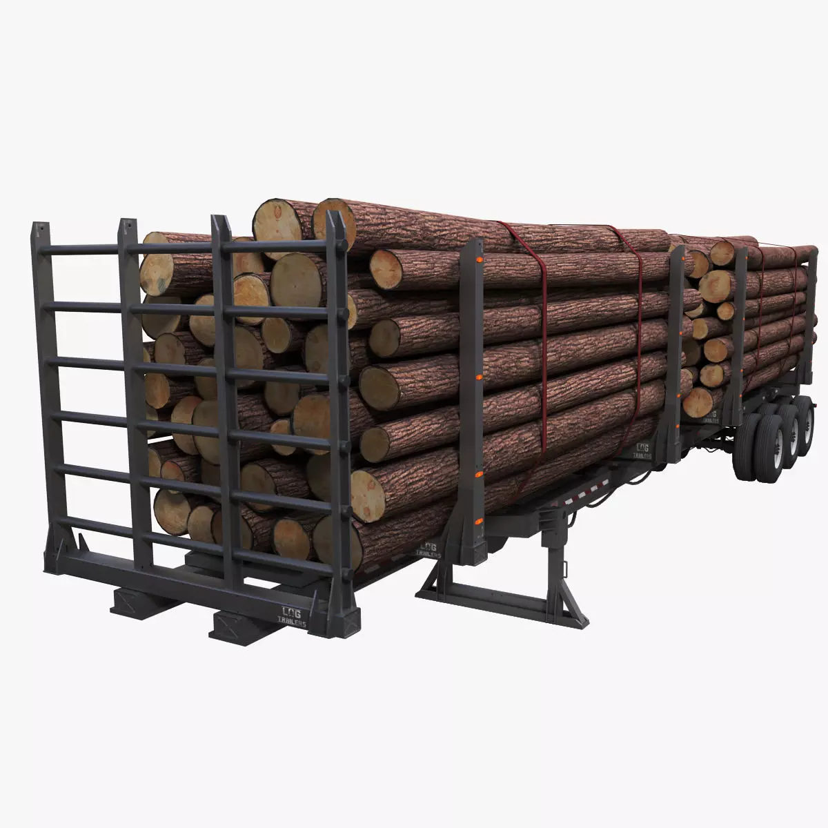 Log trailer Low-poly 3D model_0
