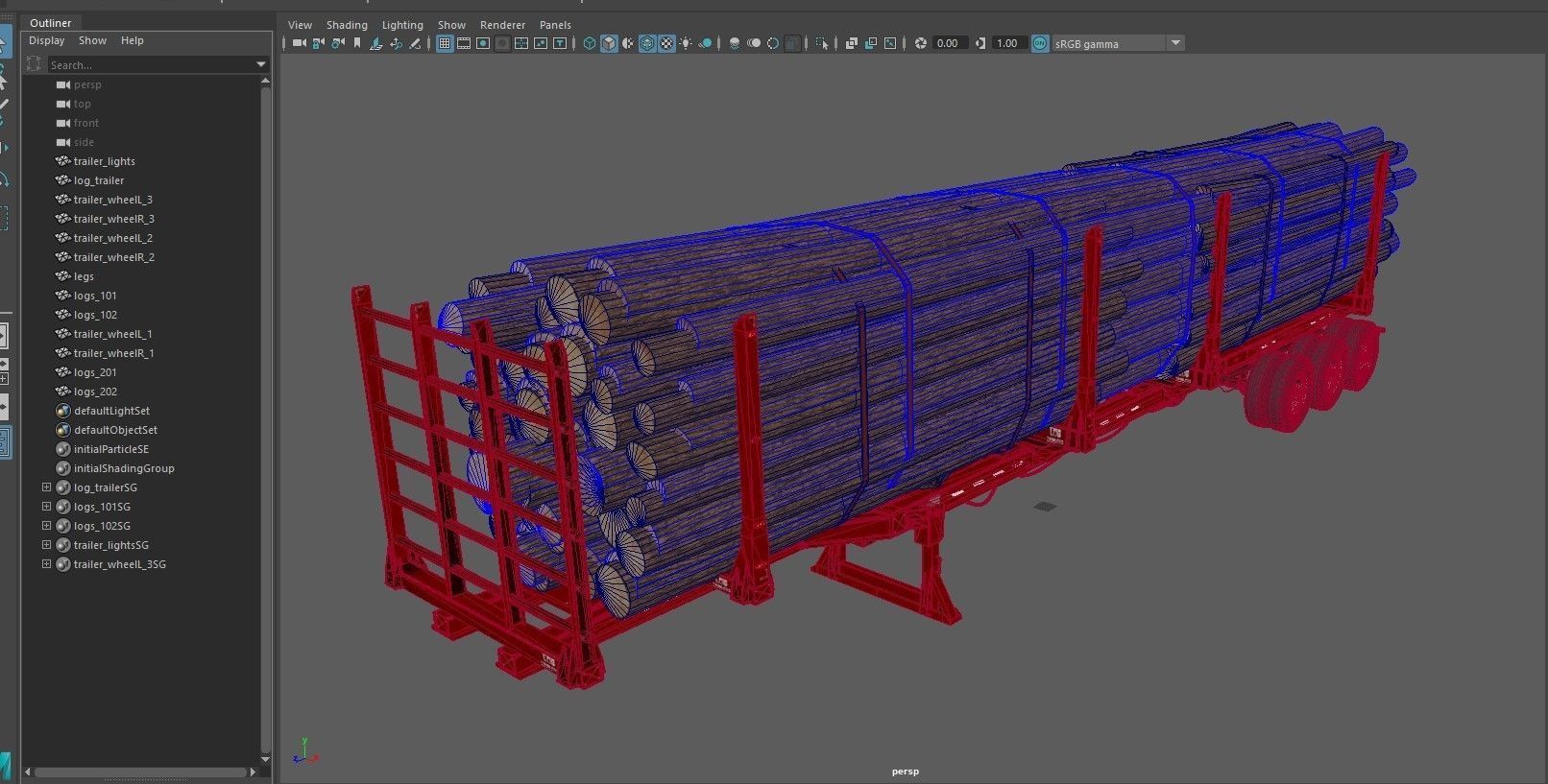 Log trailer Low-poly 3D model_20