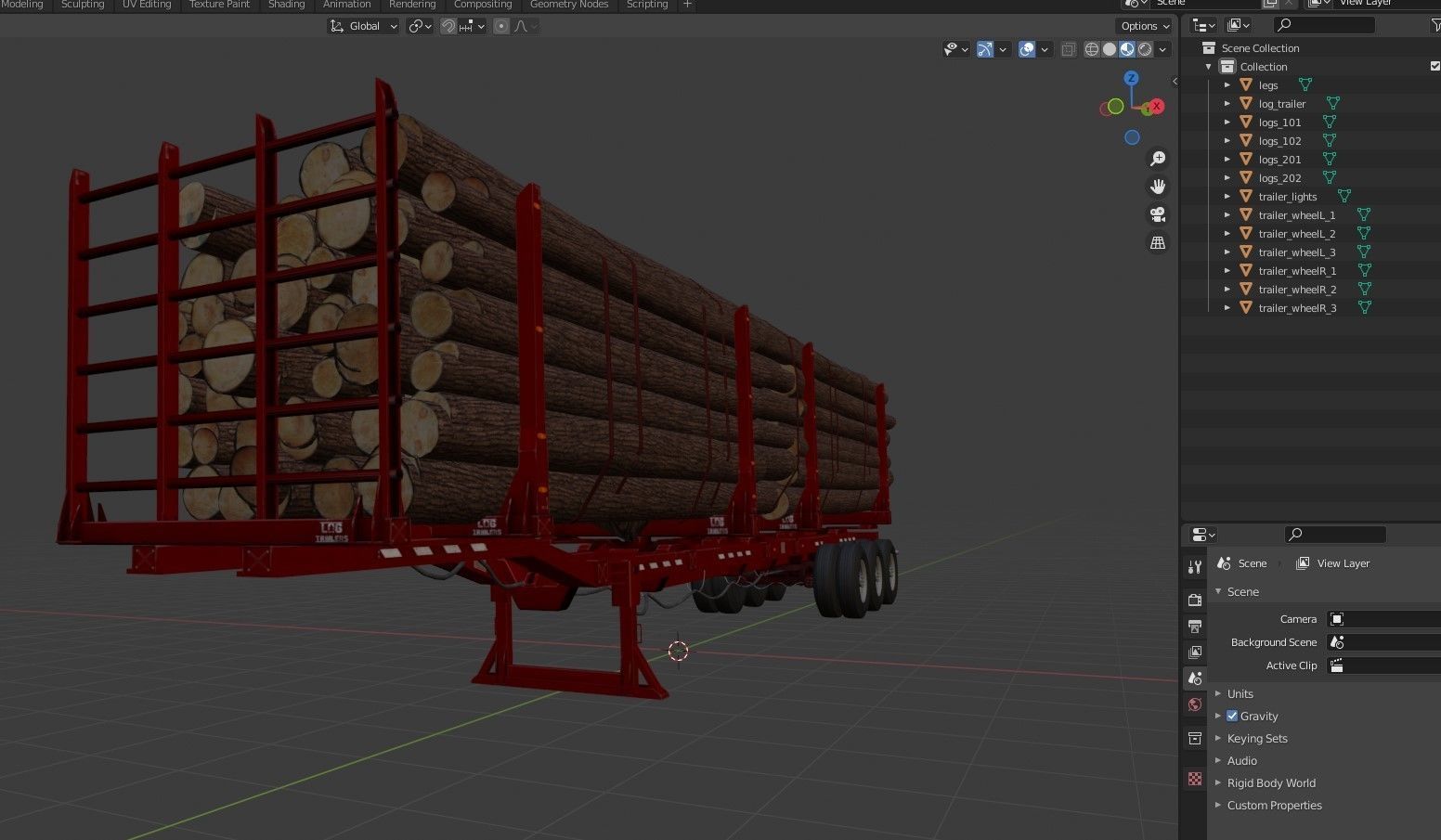 Log trailer Low-poly 3D model_18