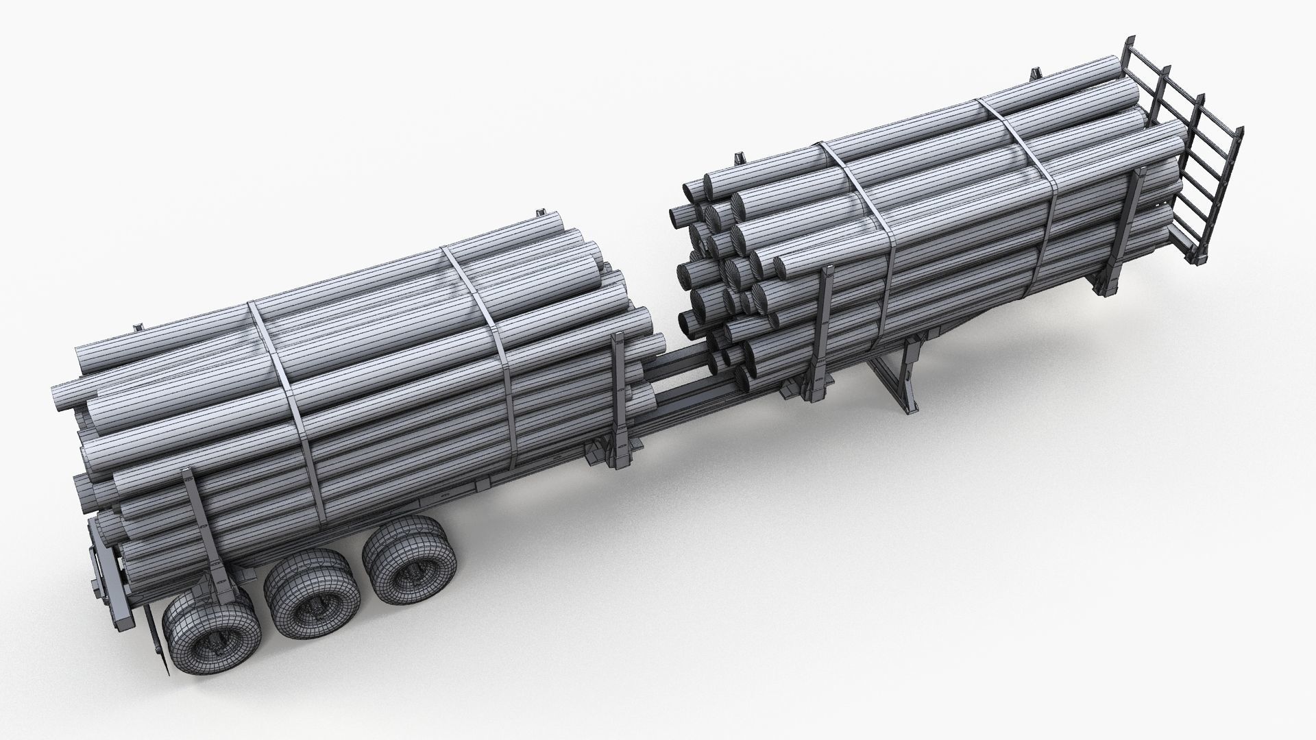 Log trailer Low-poly 3D model_11