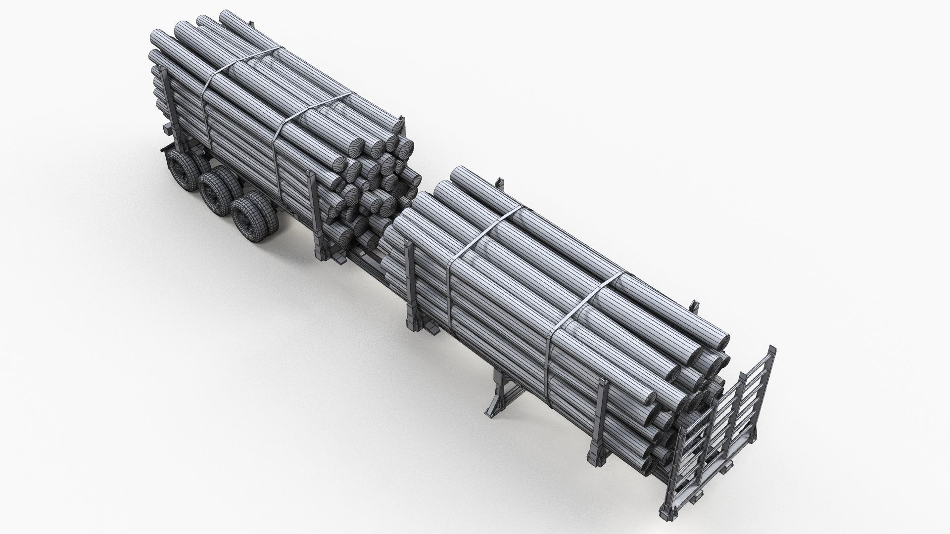 Log trailer Low-poly 3D model_12