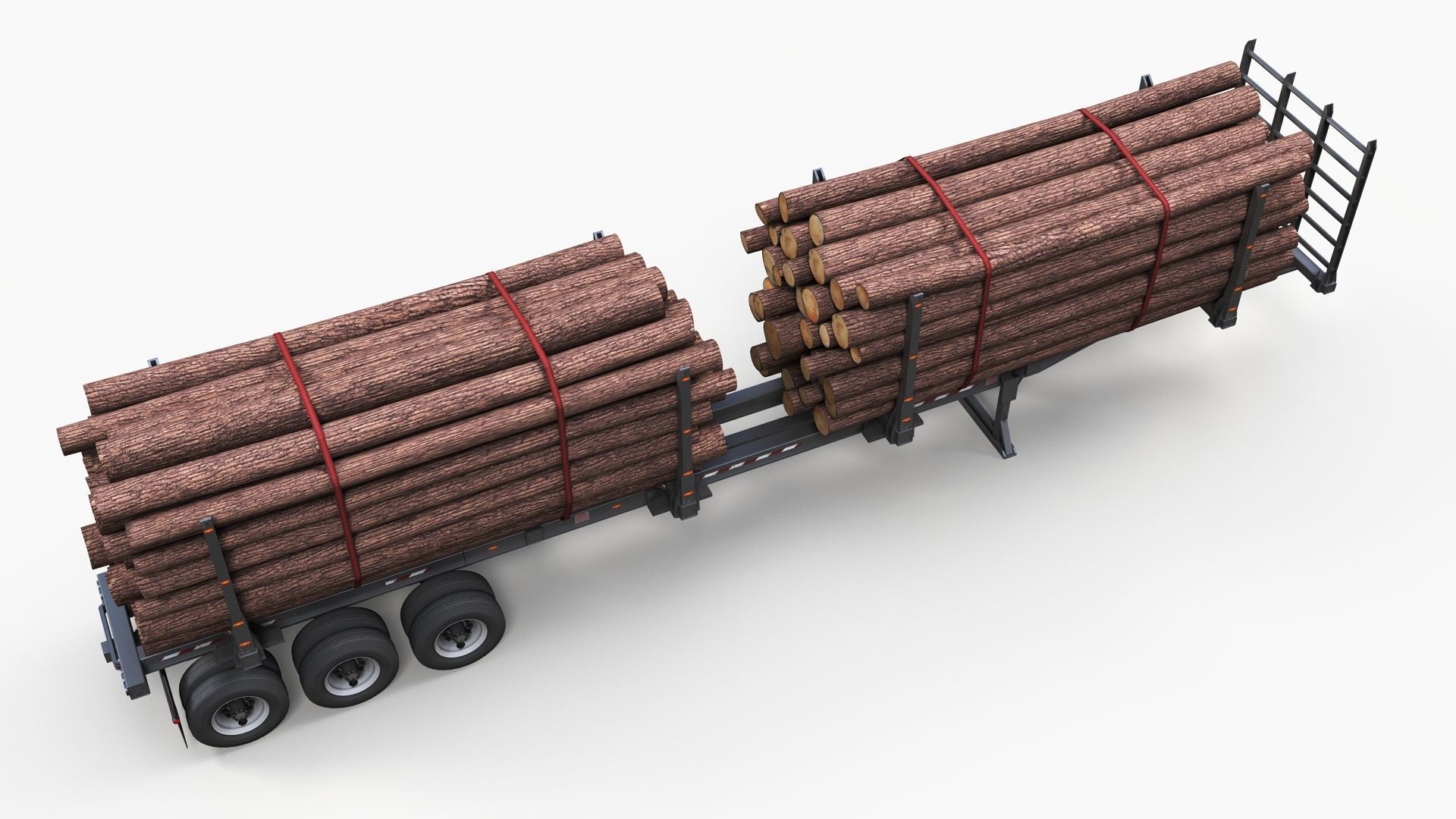 Log trailer Low-poly 3D model_4