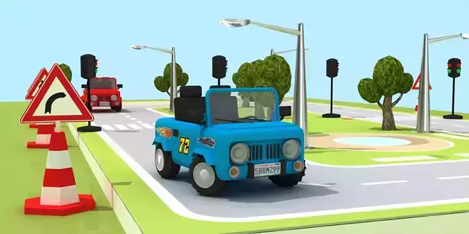 LowPoly Toy Car Traffic Set Cartoon Game