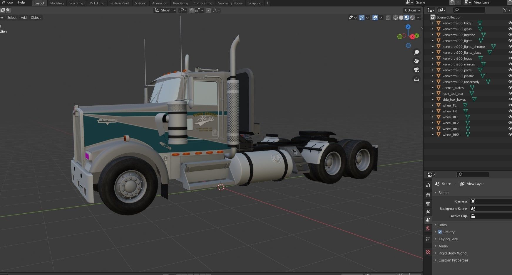 Kenworth w900 daycab truck Low-poly 3D model_18