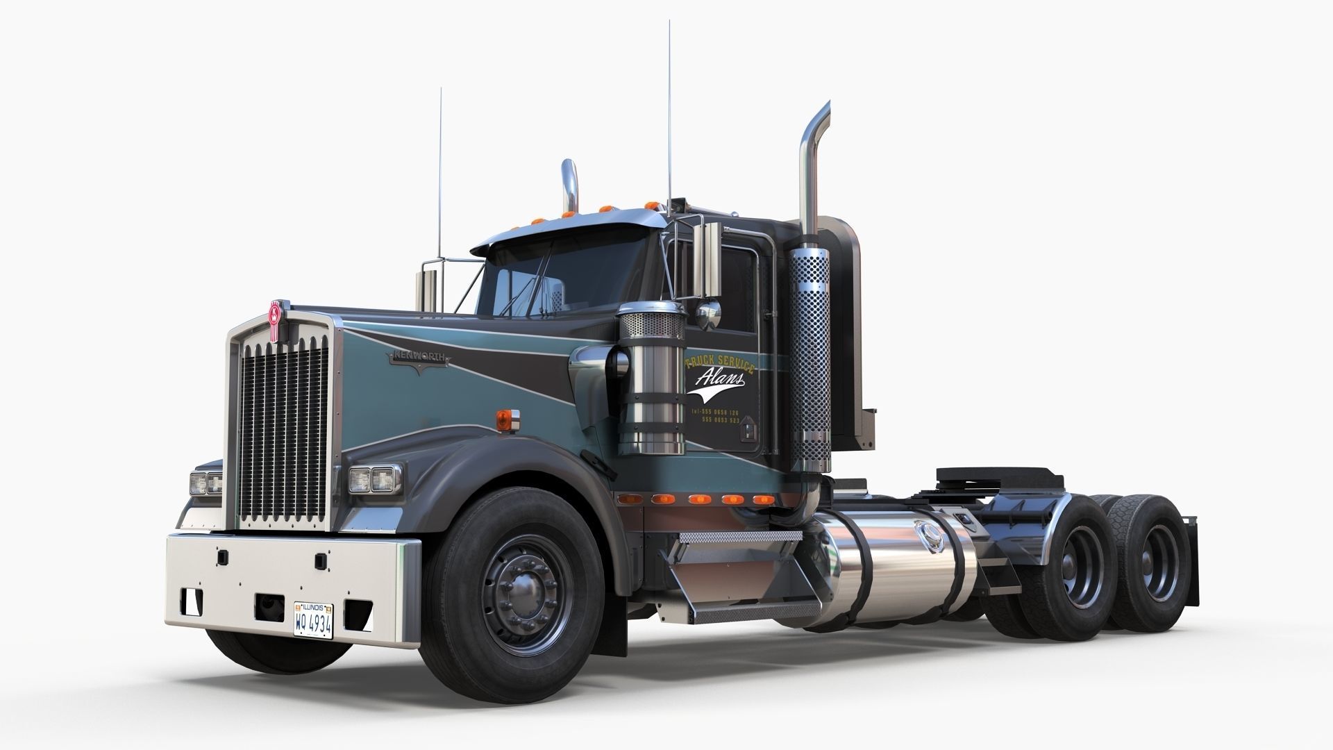 Kenworth w900 daycab truck Low-poly 3D model_7