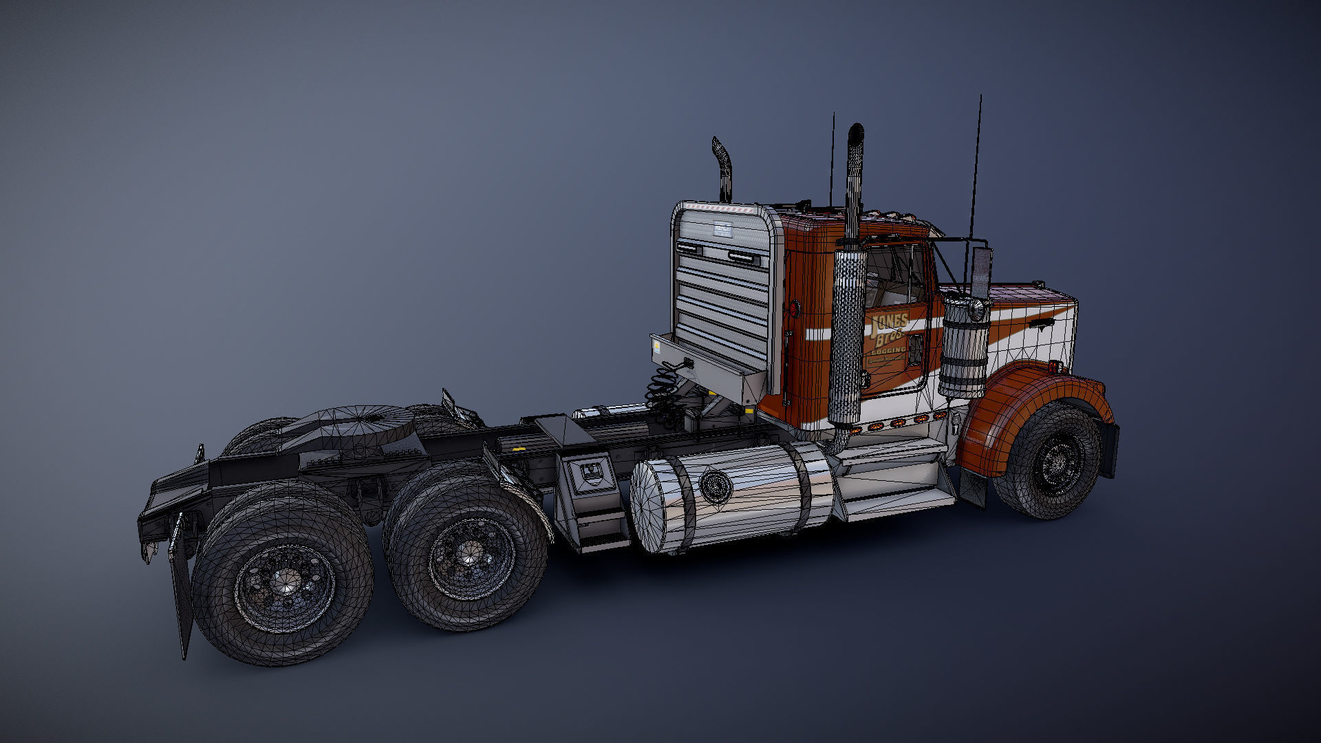 Kenworth w900 daycab truck Low-poly 3D model_36