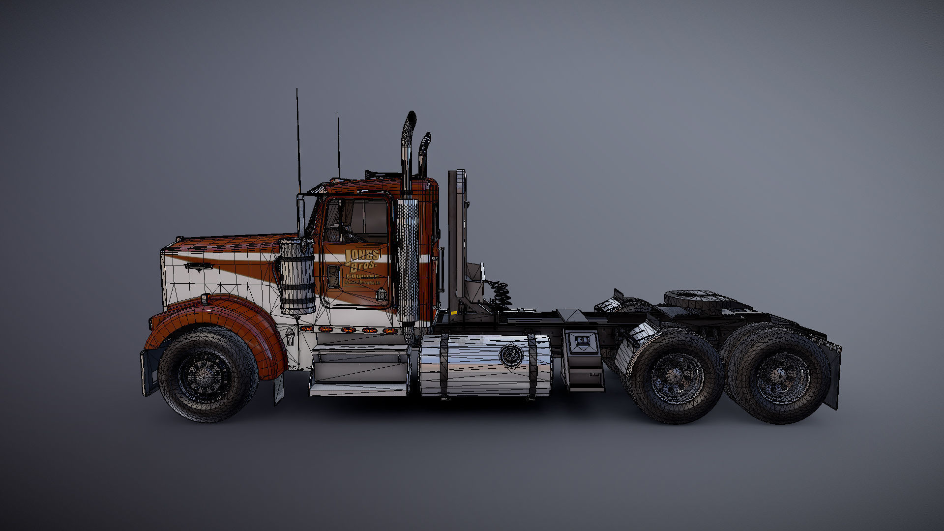 Kenworth w900 daycab truck Low-poly 3D model_37