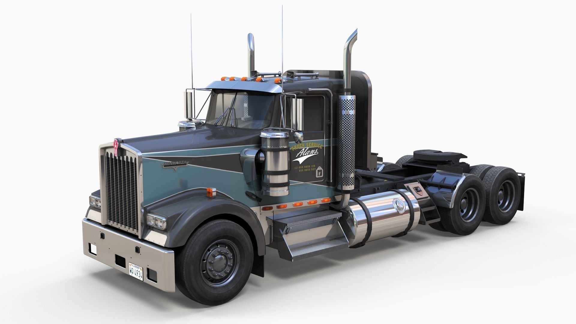 Kenworth w900 daycab truck Low-poly 3D model_1