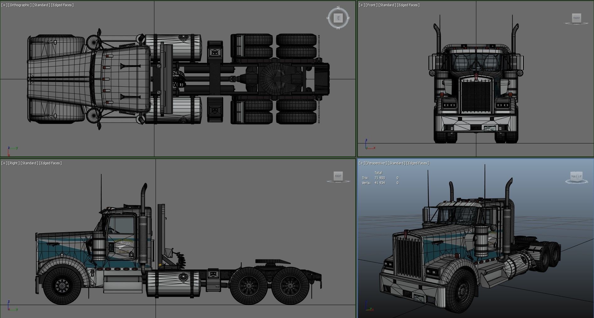 Kenworth w900 daycab truck Low-poly 3D model_20