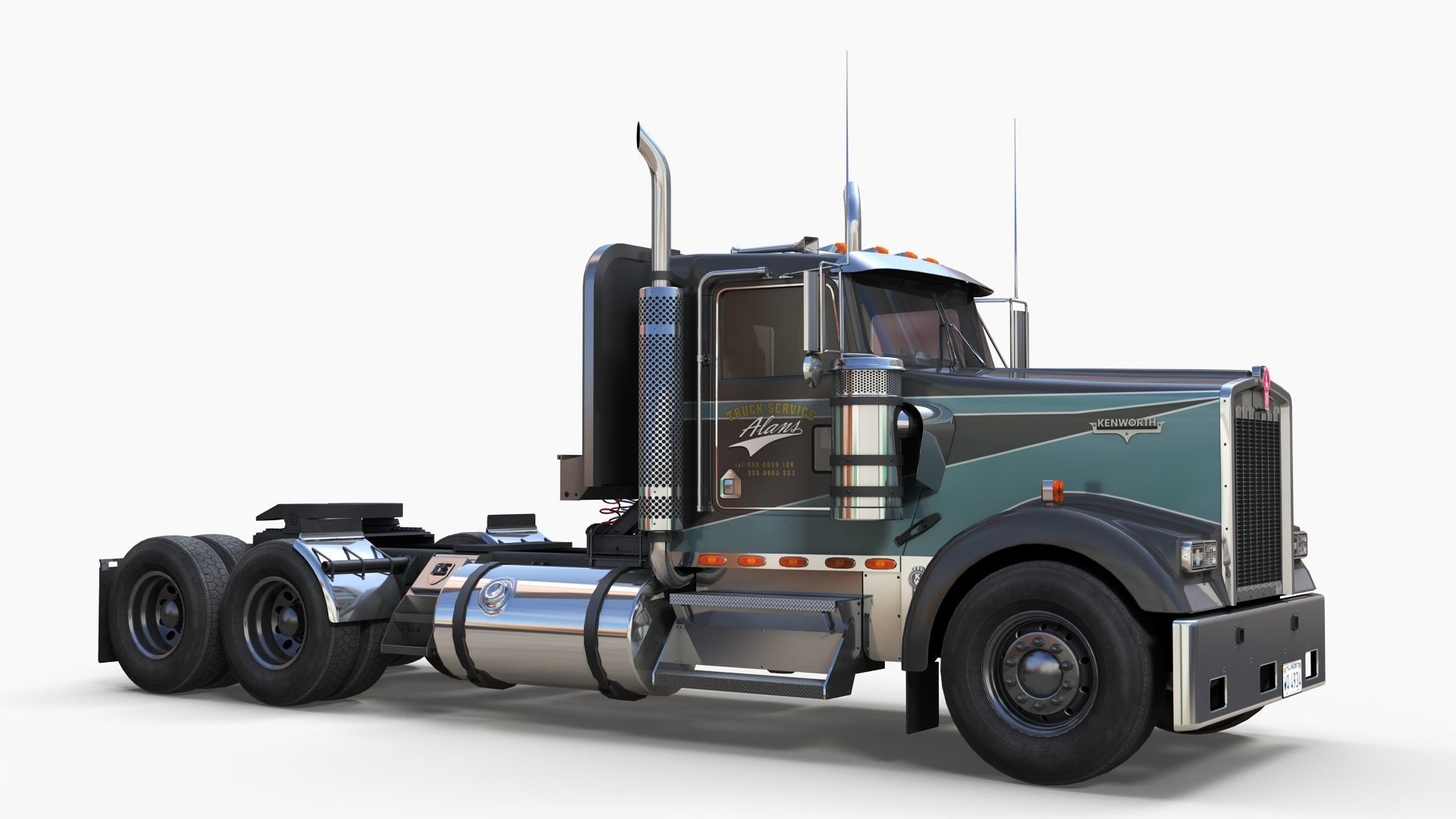 Kenworth w900 daycab truck Low-poly 3D model_6