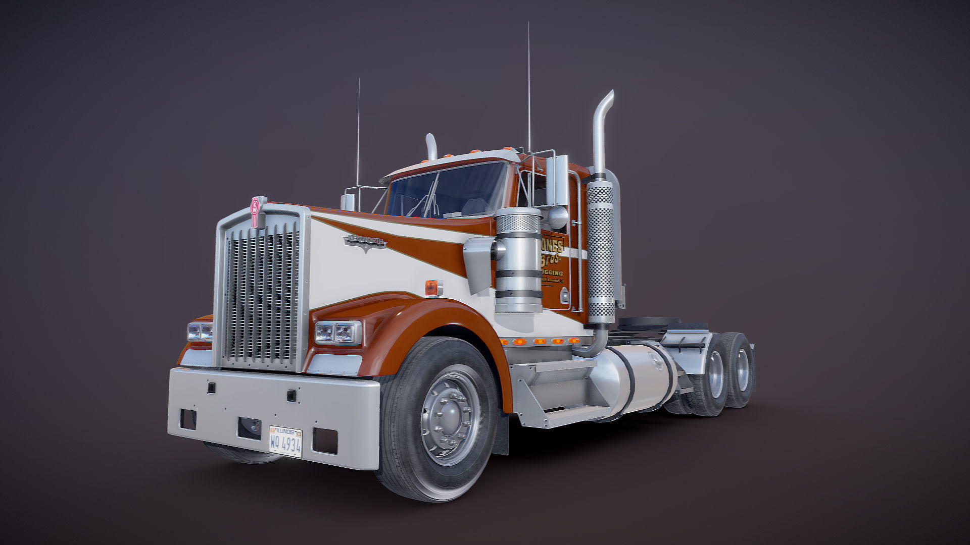 Kenworth w900 daycab truck Low-poly 3D model_33