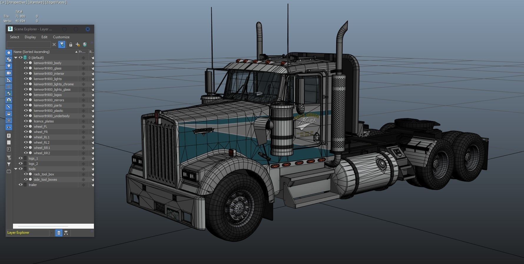 Kenworth w900 daycab truck Low-poly 3D model_21