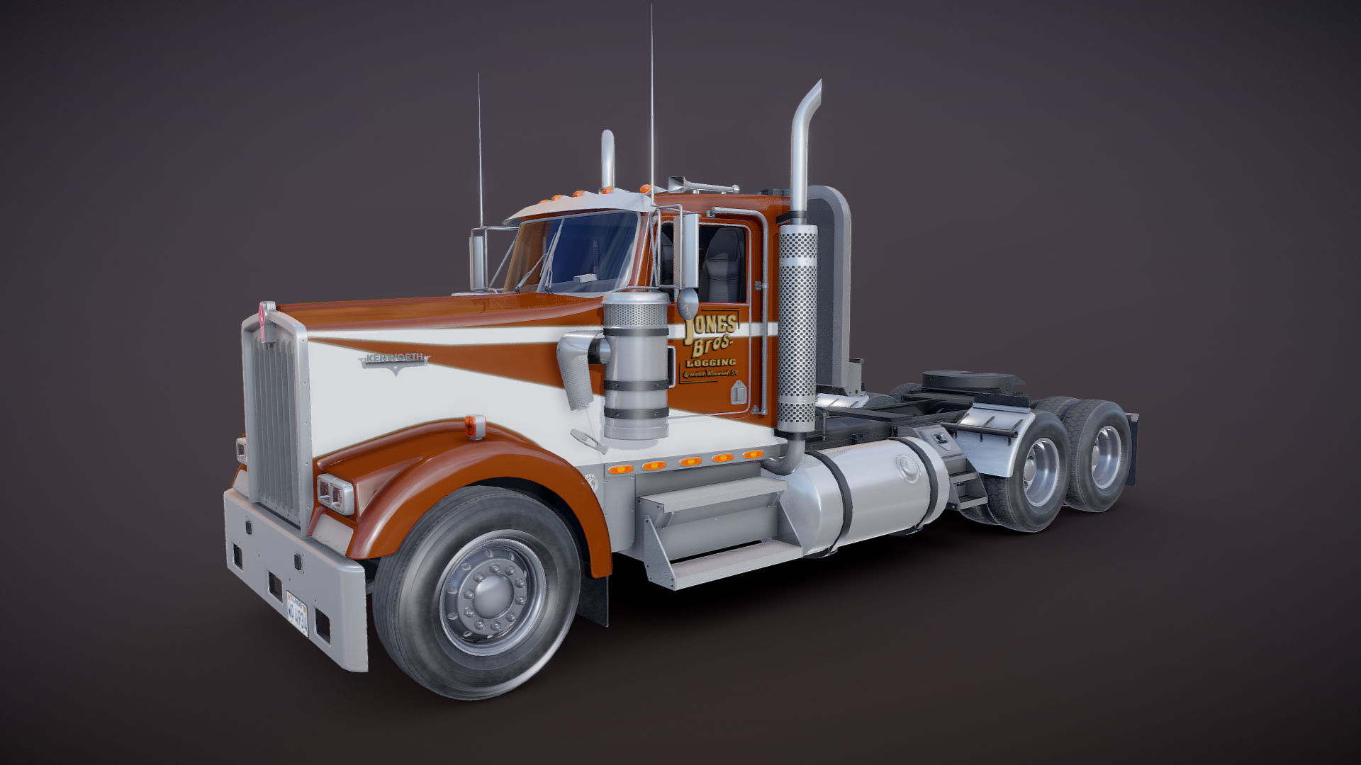 Kenworth w900 daycab truck Low-poly 3D model_24