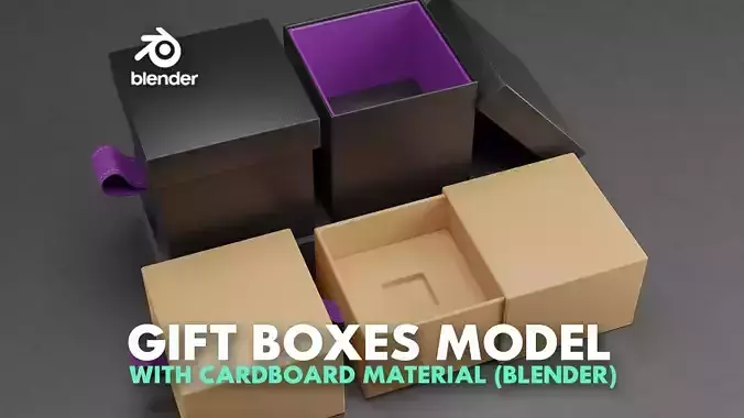 Gift Boxes Model with Cardboard Material - Blender Low-poly 3D model