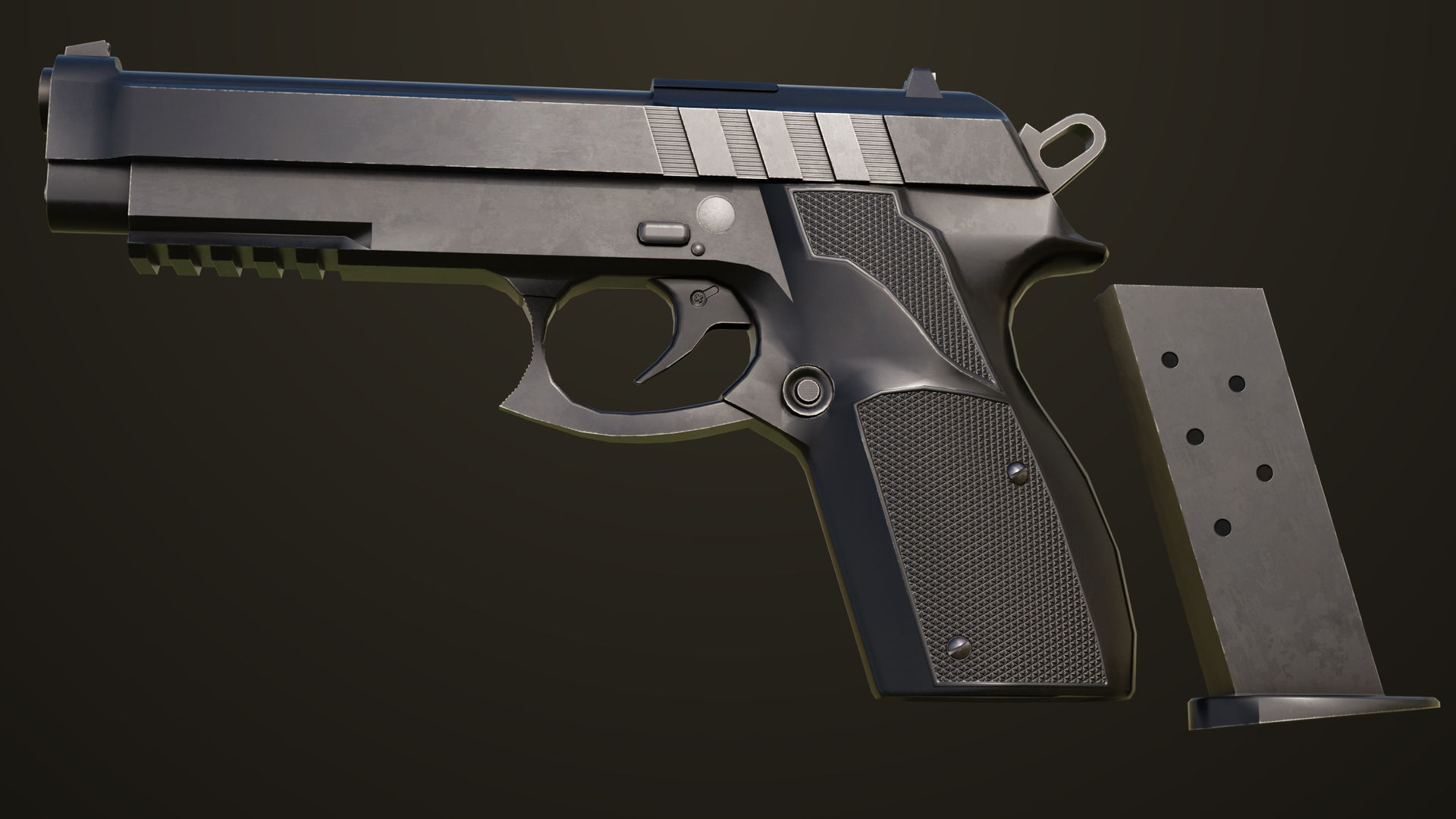 Pistol 01 Black Generic All PBR Unity UE Textures Included Low-poly 3D model_19