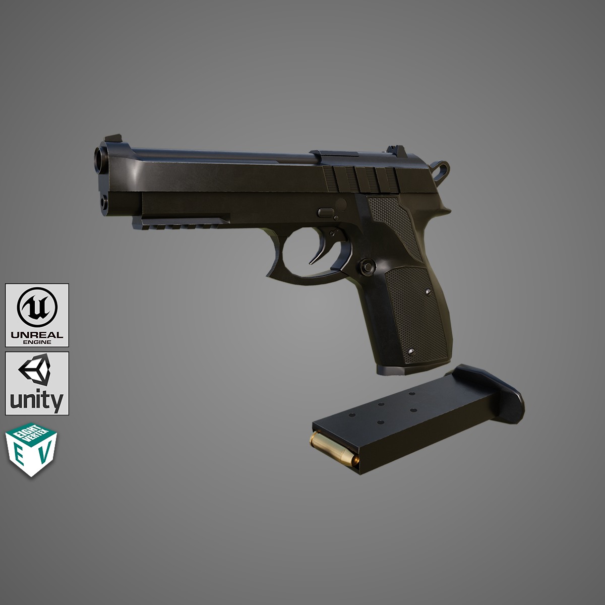 Pistol 01 Black Generic All PBR Unity UE Textures Included Low-poly 3D model_29