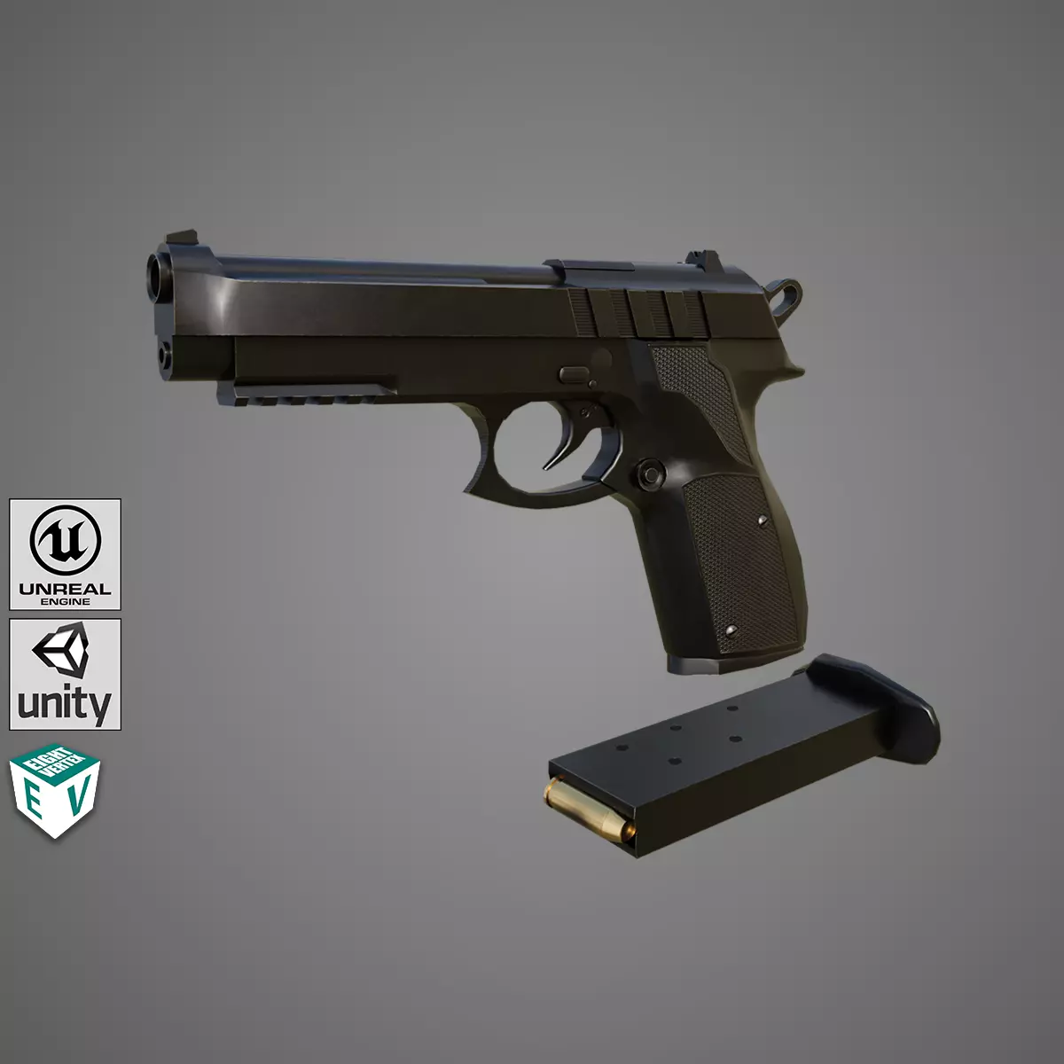 Pistol 01 Black Generic All PBR Unity UE Textures Included Low-poly 3D model_0