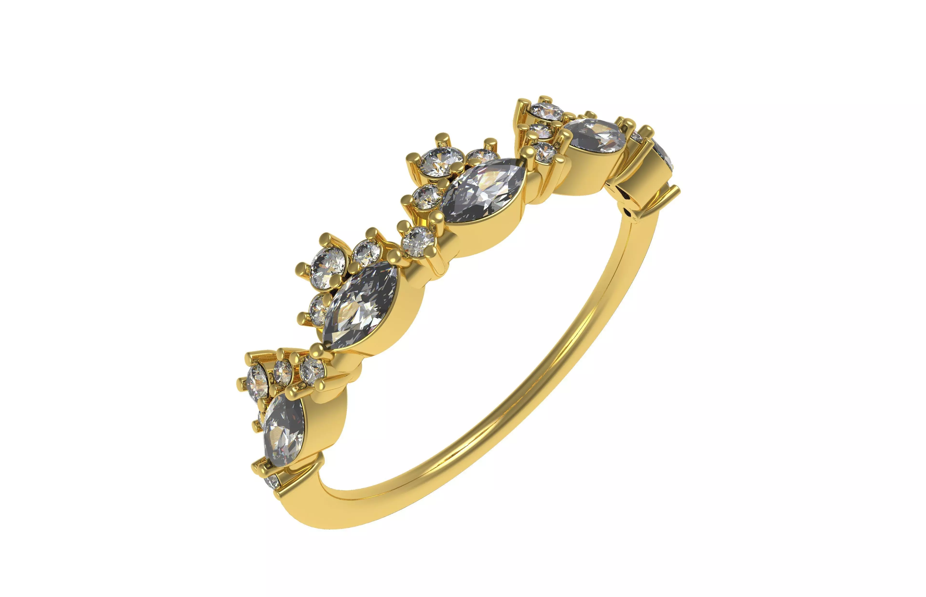 Marquise and Round Diamond Floral Style Engagement Ring 3D print model