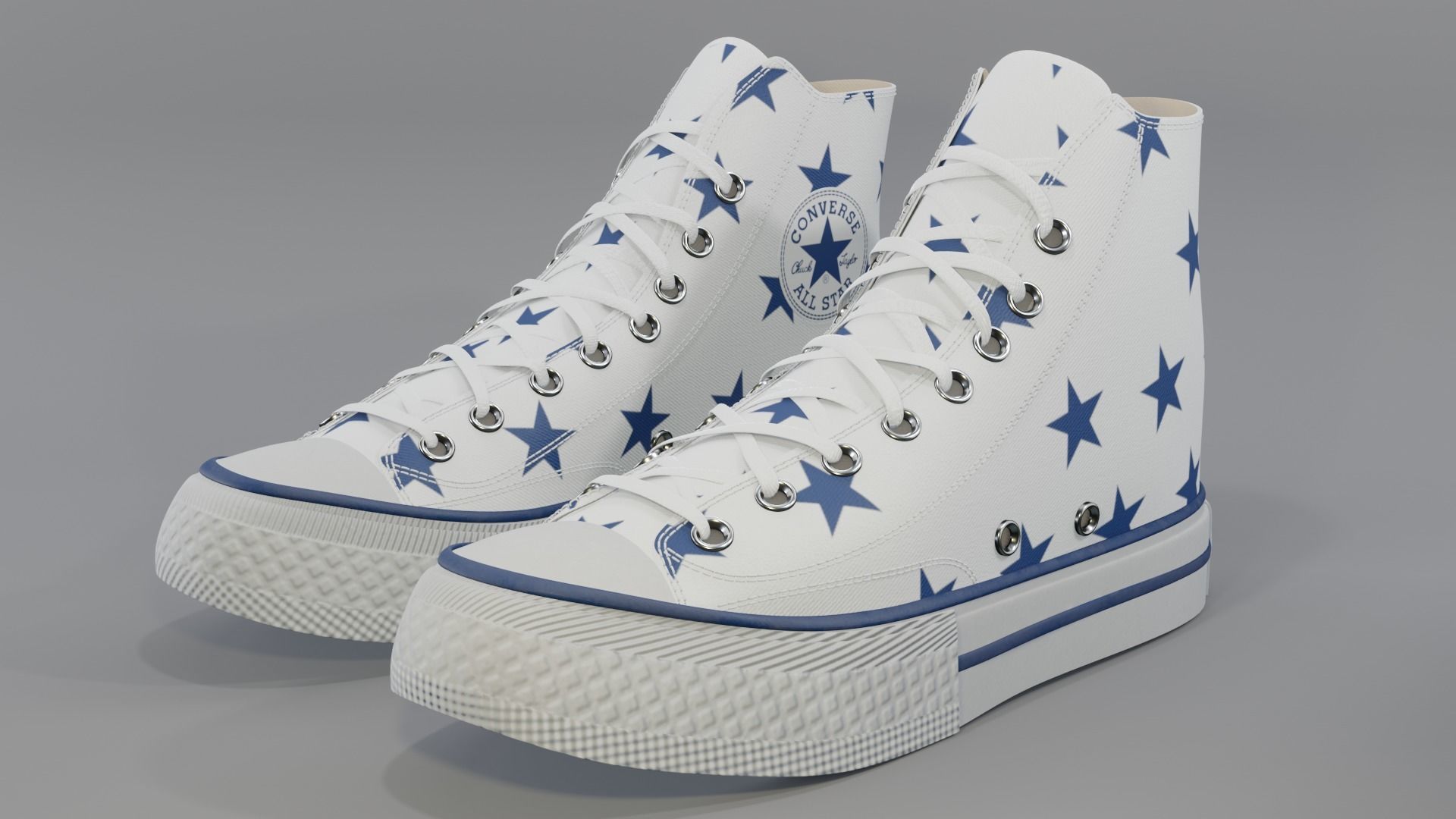 Basketball Leather Shoes Converse All Star White Blue Stars 3D model_1
