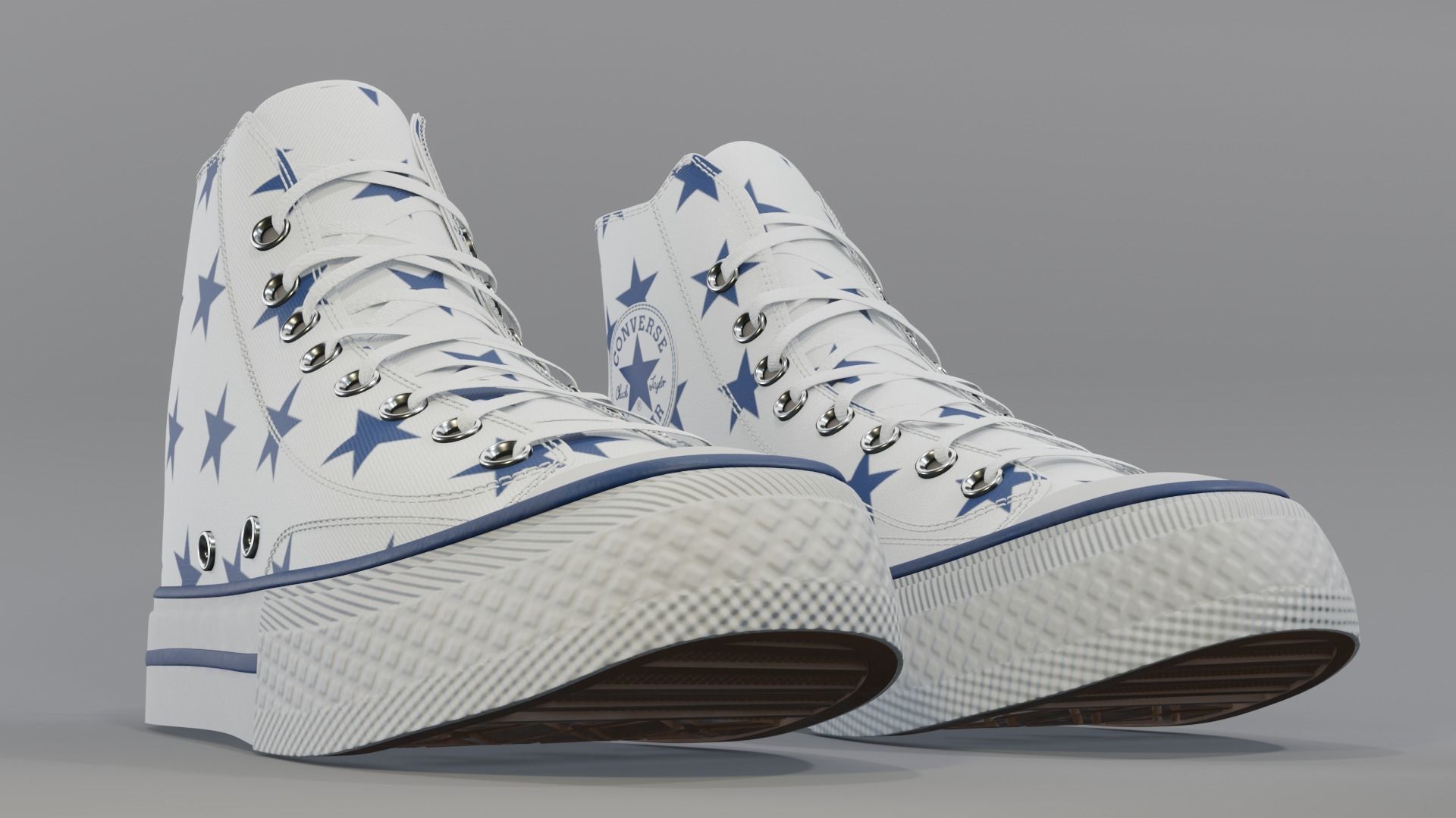Basketball Leather Shoes Converse All Star White Blue Stars 3D model_3