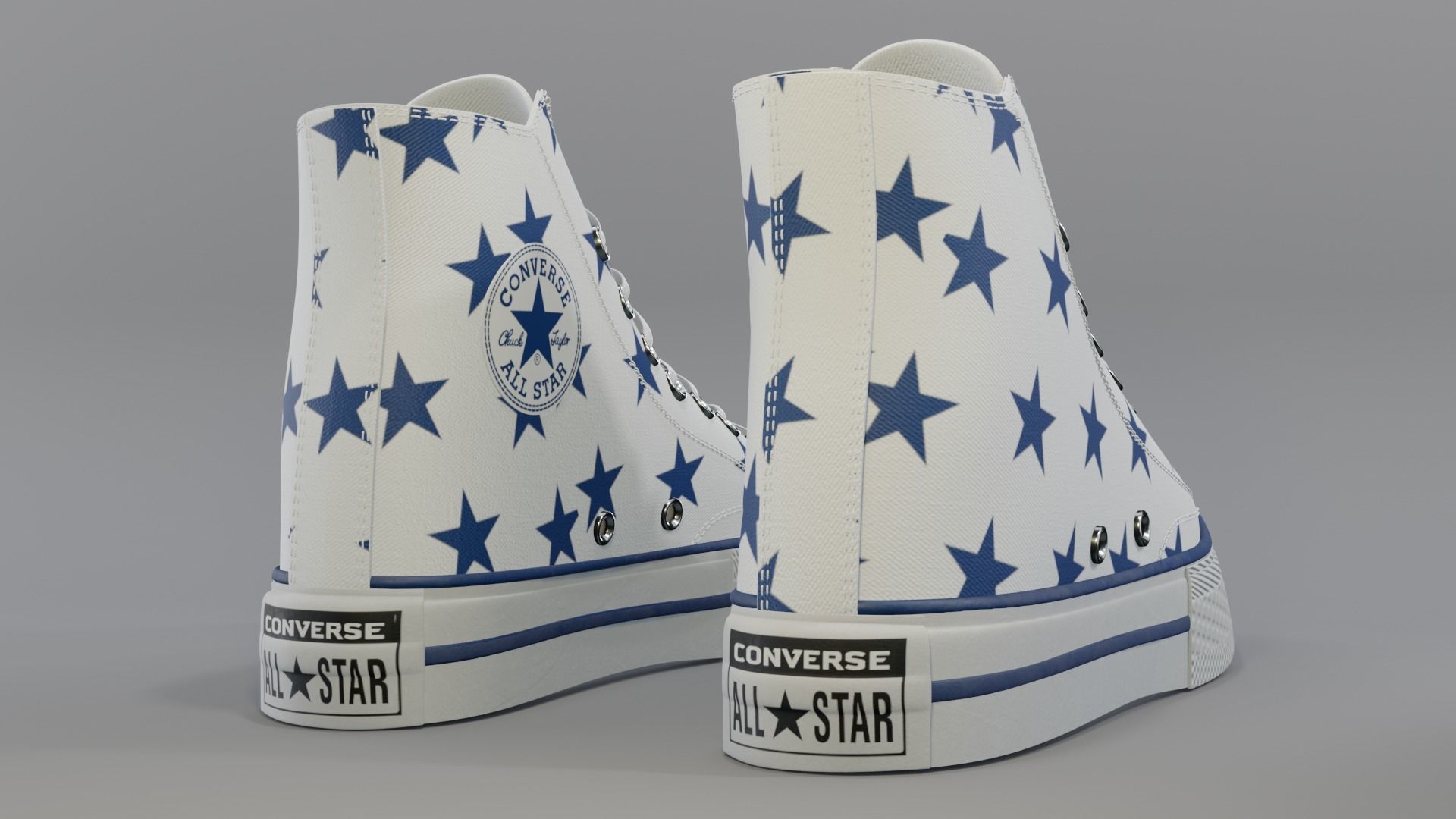 Basketball Leather Shoes Converse All Star White Blue Stars 3D model_2