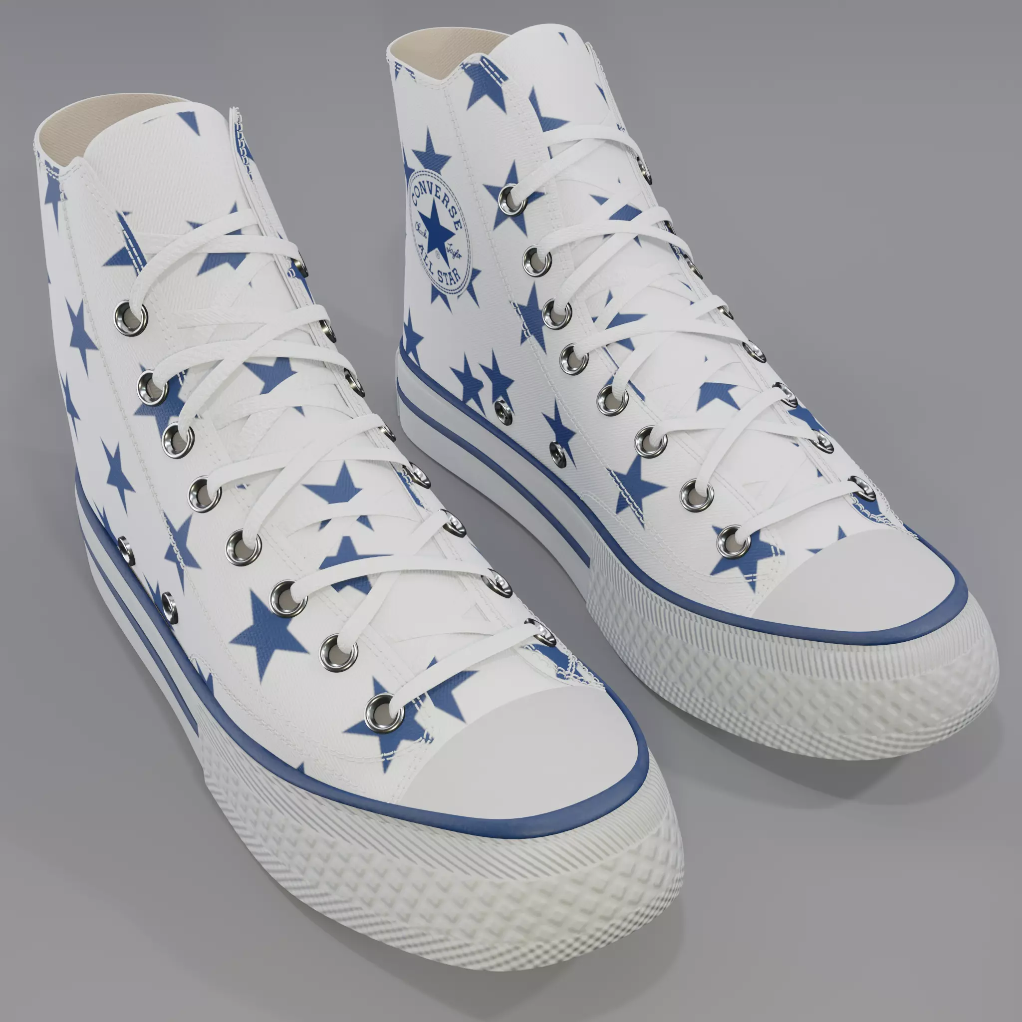 Basketball Leather Shoes Converse All Star White Blue Stars 3D model_0