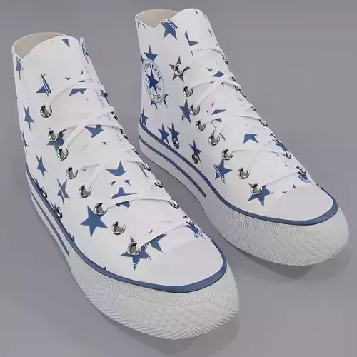 Basketball Leather Shoes Converse All Star White Blue Stars 3D model