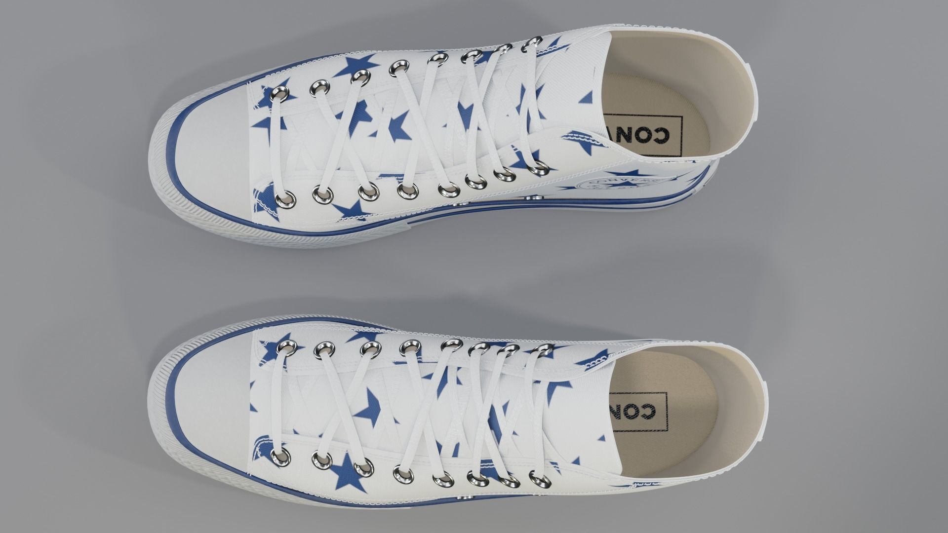 Basketball Leather Shoes Converse All Star White Blue Stars 3D model_4