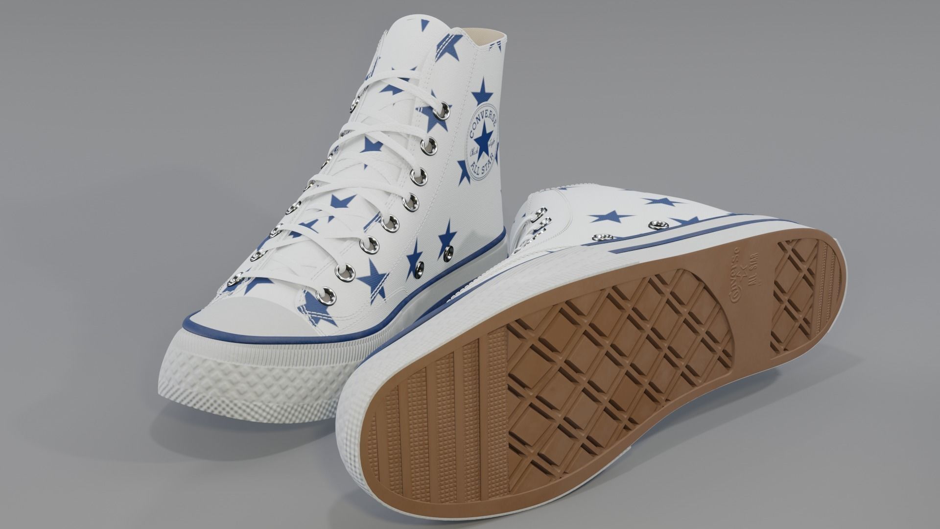 Basketball Leather Shoes Converse All Star White Blue Stars 3D model_5