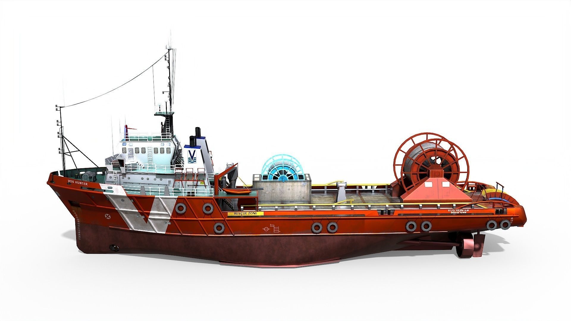 AHTS VOS Hunter 1979 Anchor handling tug supply Low-poly 3D model_3