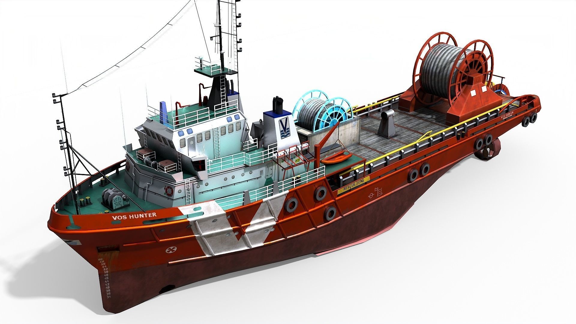 AHTS VOS Hunter 1979 Anchor handling tug supply Low-poly 3D model_5