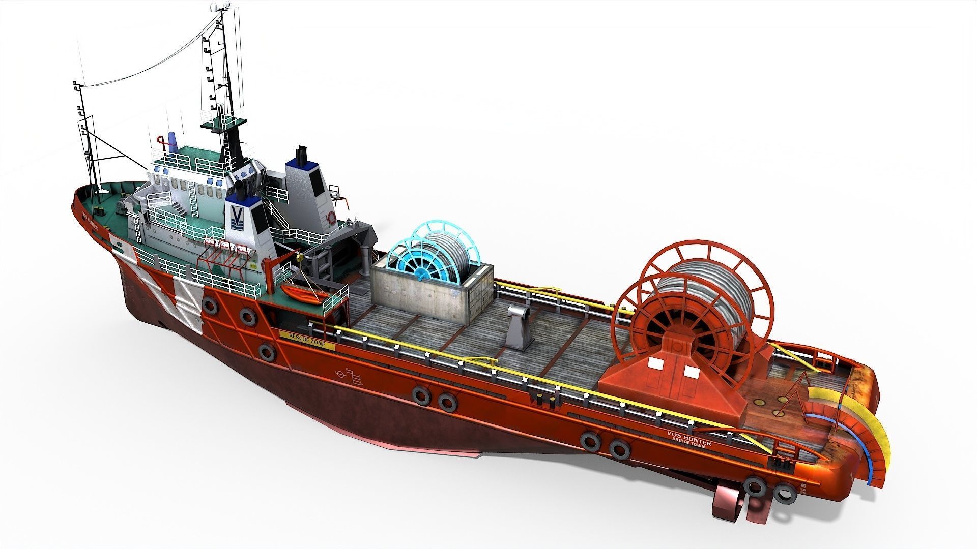 AHTS VOS Hunter 1979 Anchor handling tug supply Low-poly 3D model_4