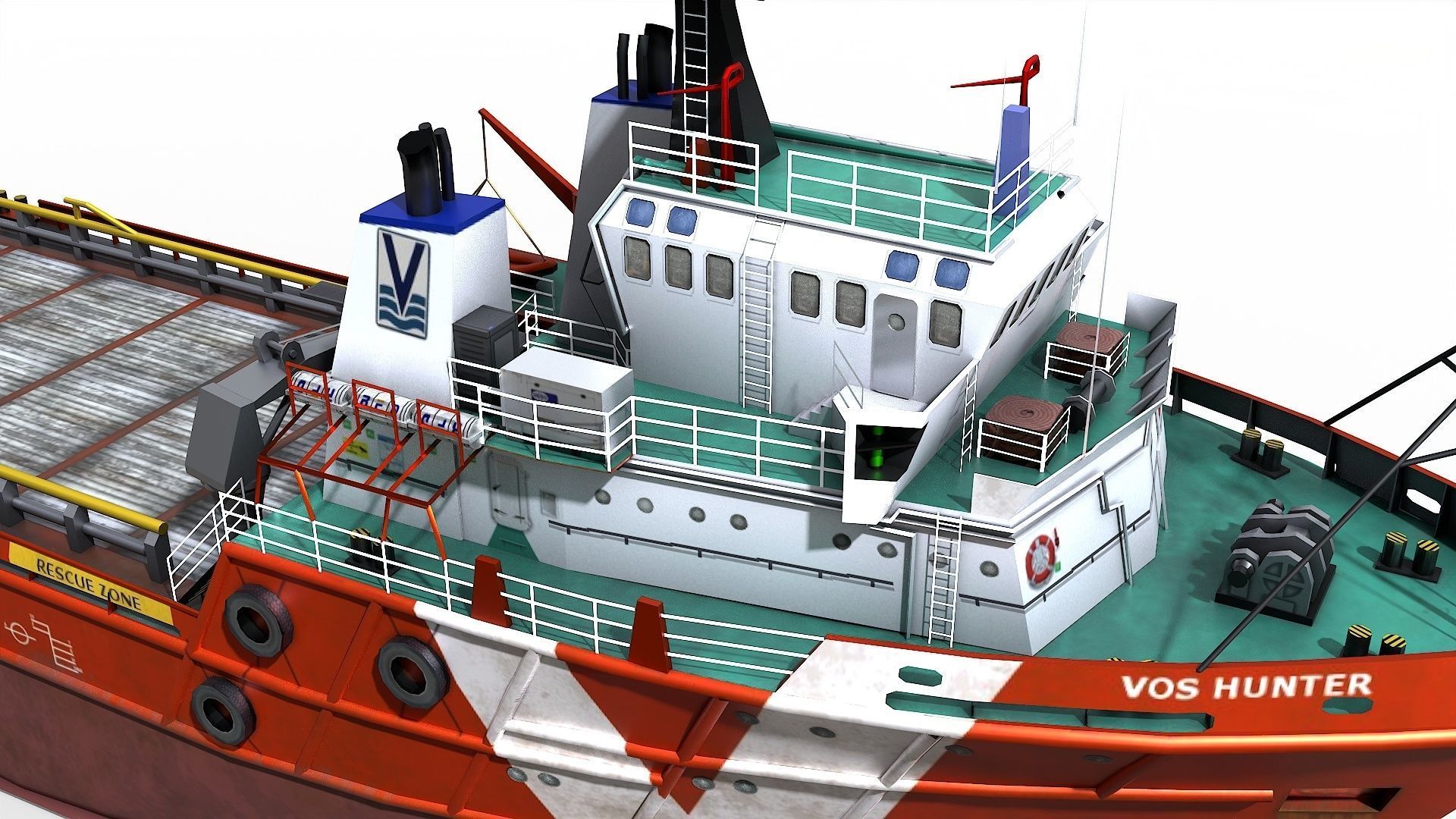 AHTS VOS Hunter 1979 Anchor handling tug supply Low-poly 3D model_9