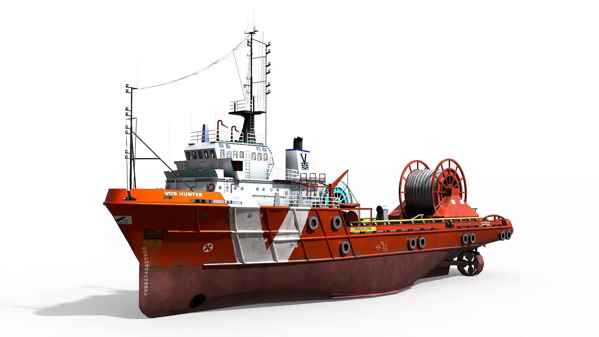 AHTS VOS Hunter 1979 Anchor handling tug supply Low-poly 3D model_0