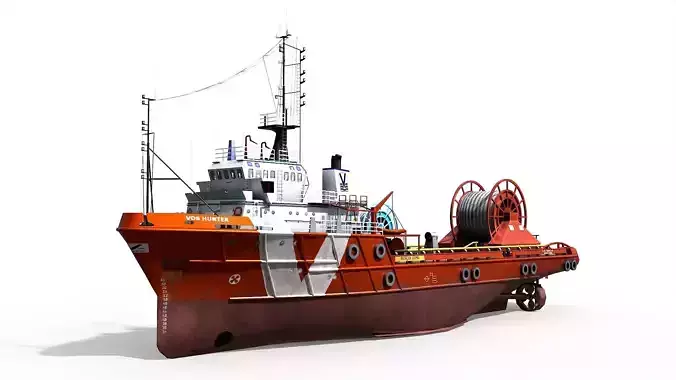 AHTS VOS Hunter 1979 Anchor handling tug supply Low-poly 3D model