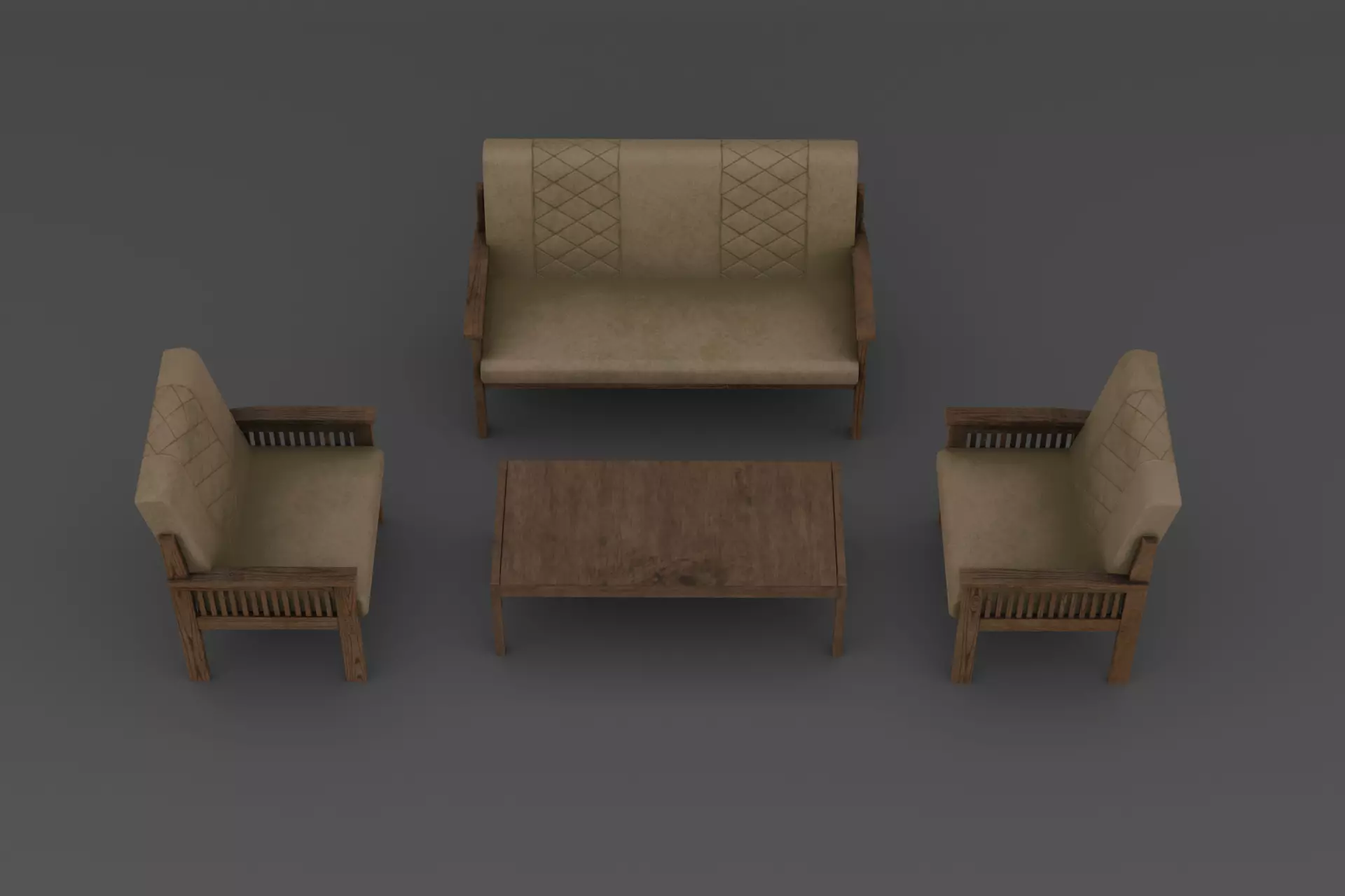 Old wooden leather chairs game asset Low-poly 3D model Low-poly 3D model_0