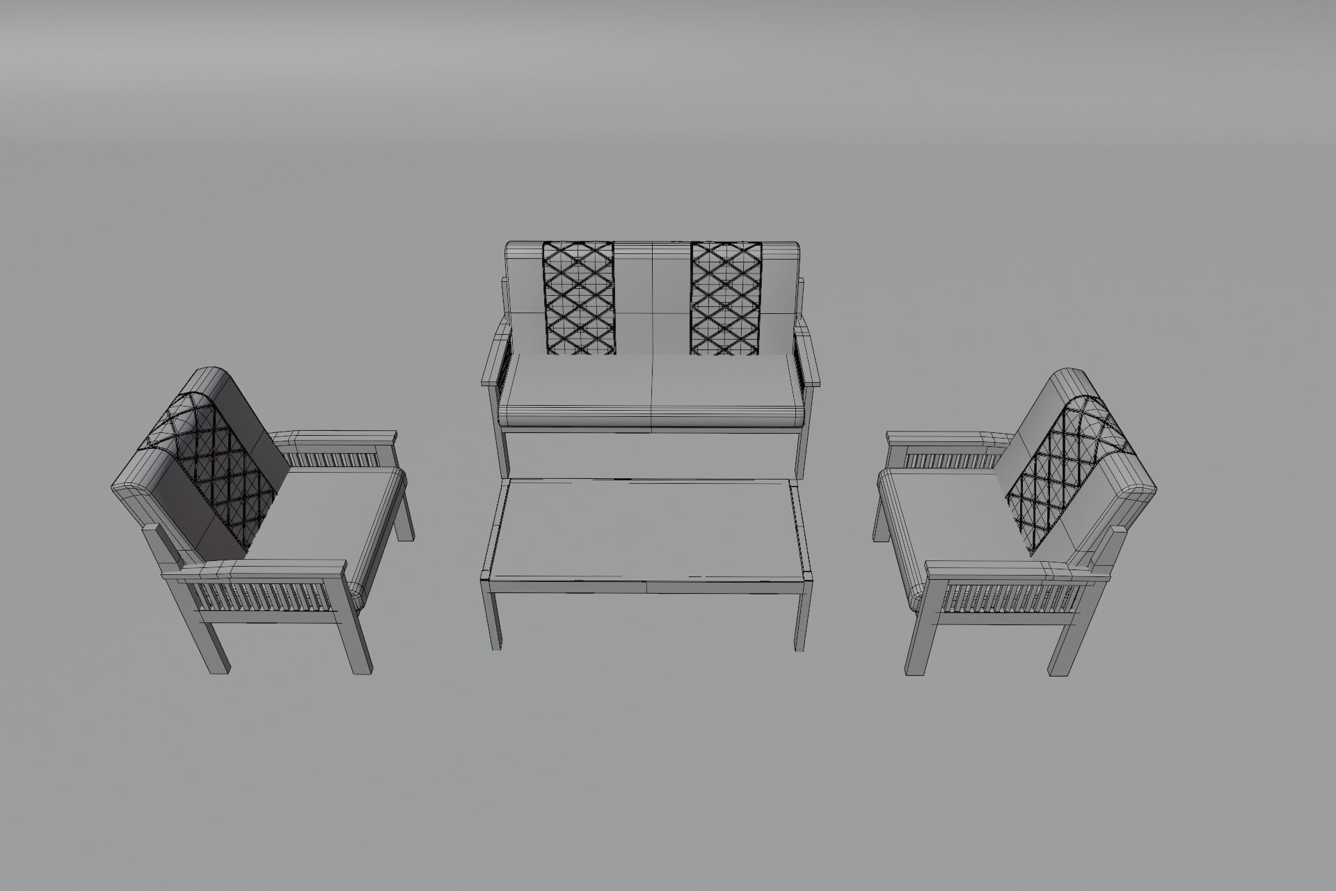 Old wooden leather chairs game asset Low-poly 3D model Low-poly 3D model_5
