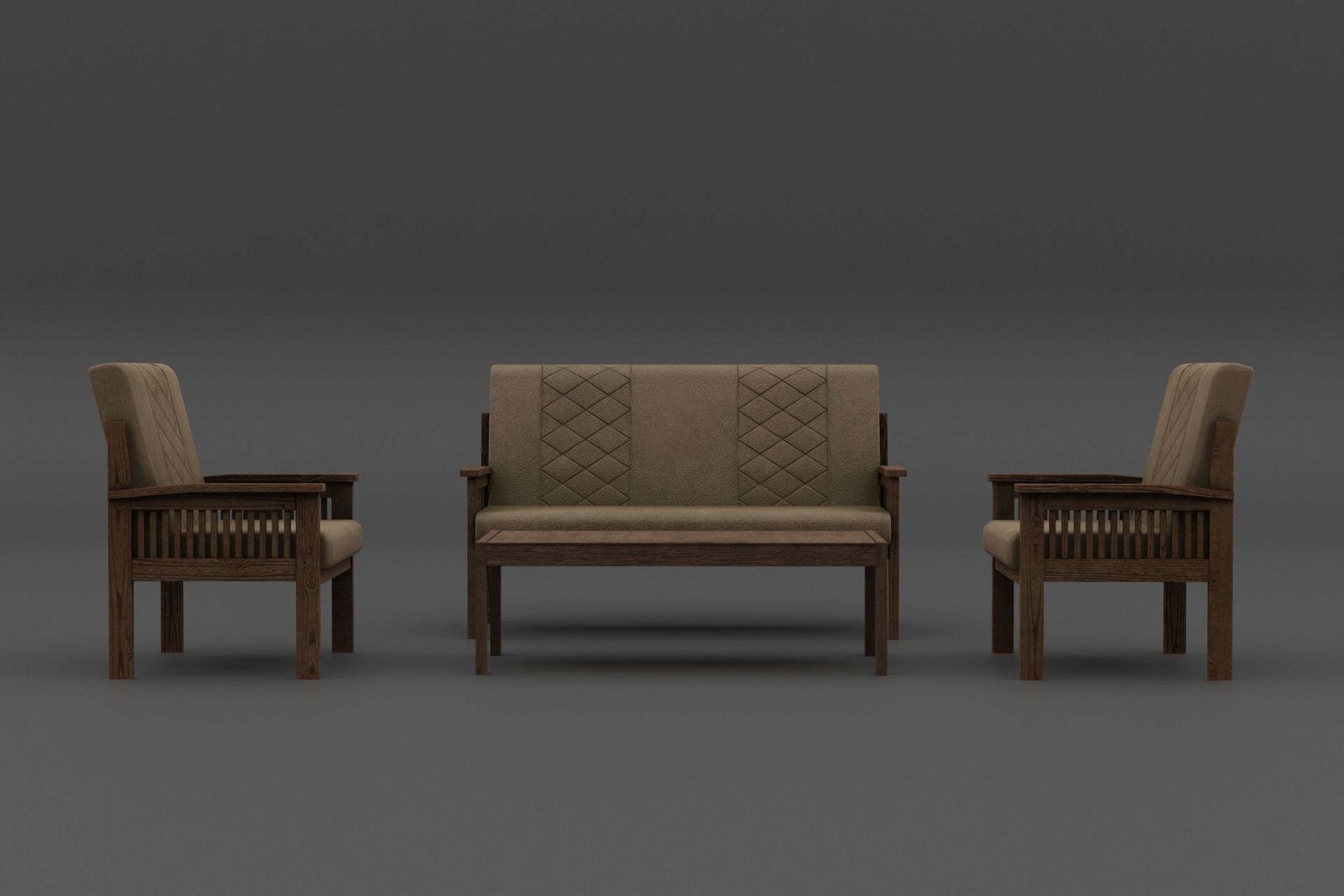 Old wooden leather chairs game asset Low-poly 3D model Low-poly 3D model_3