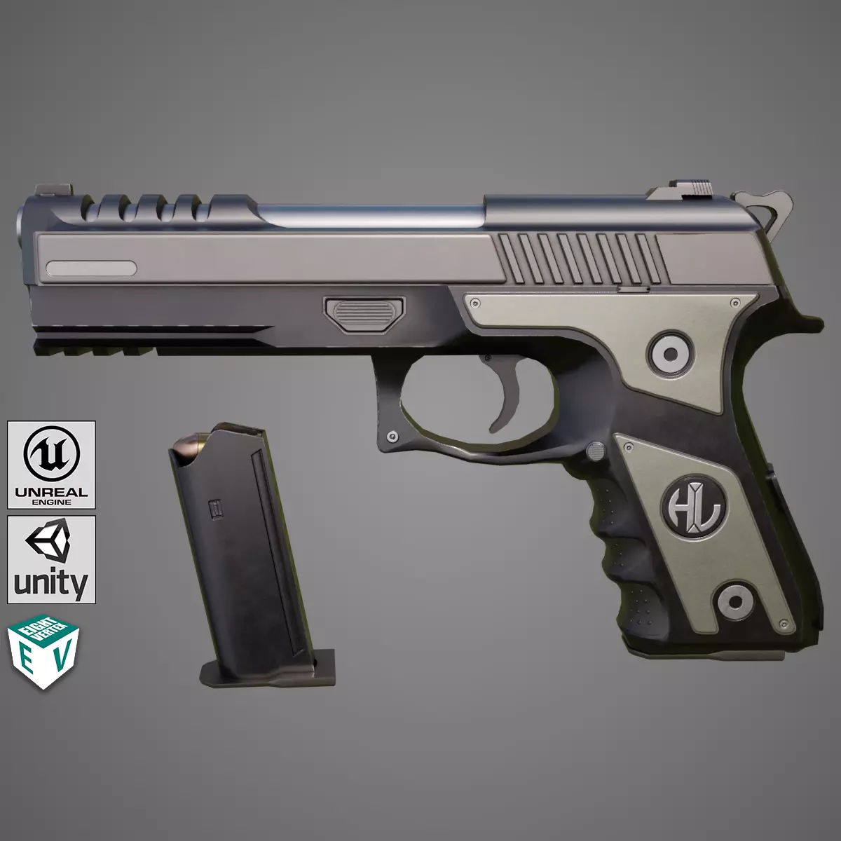 Pistol 02 Generic All PBR Unity UE Textures Included Low-poly 3D model_0