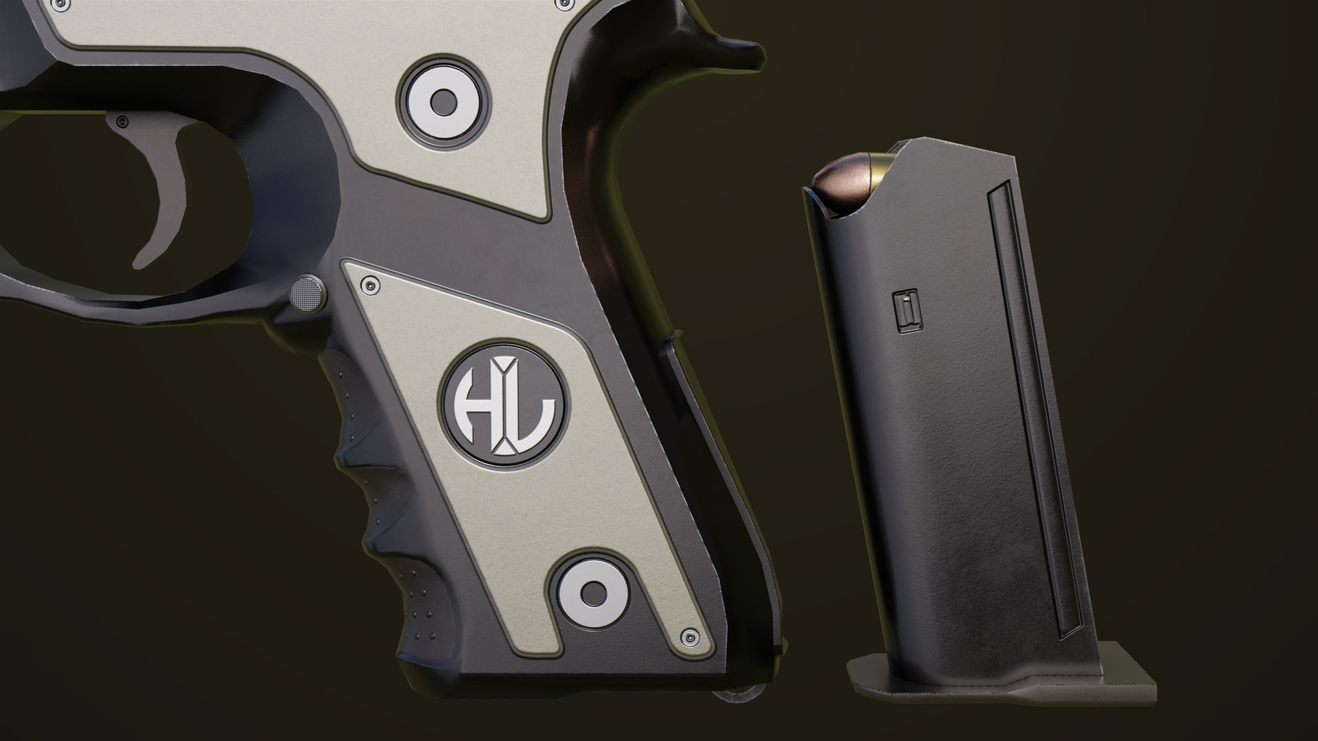 Pistol 02 Generic All PBR Unity UE Textures Included Low-poly 3D model_17