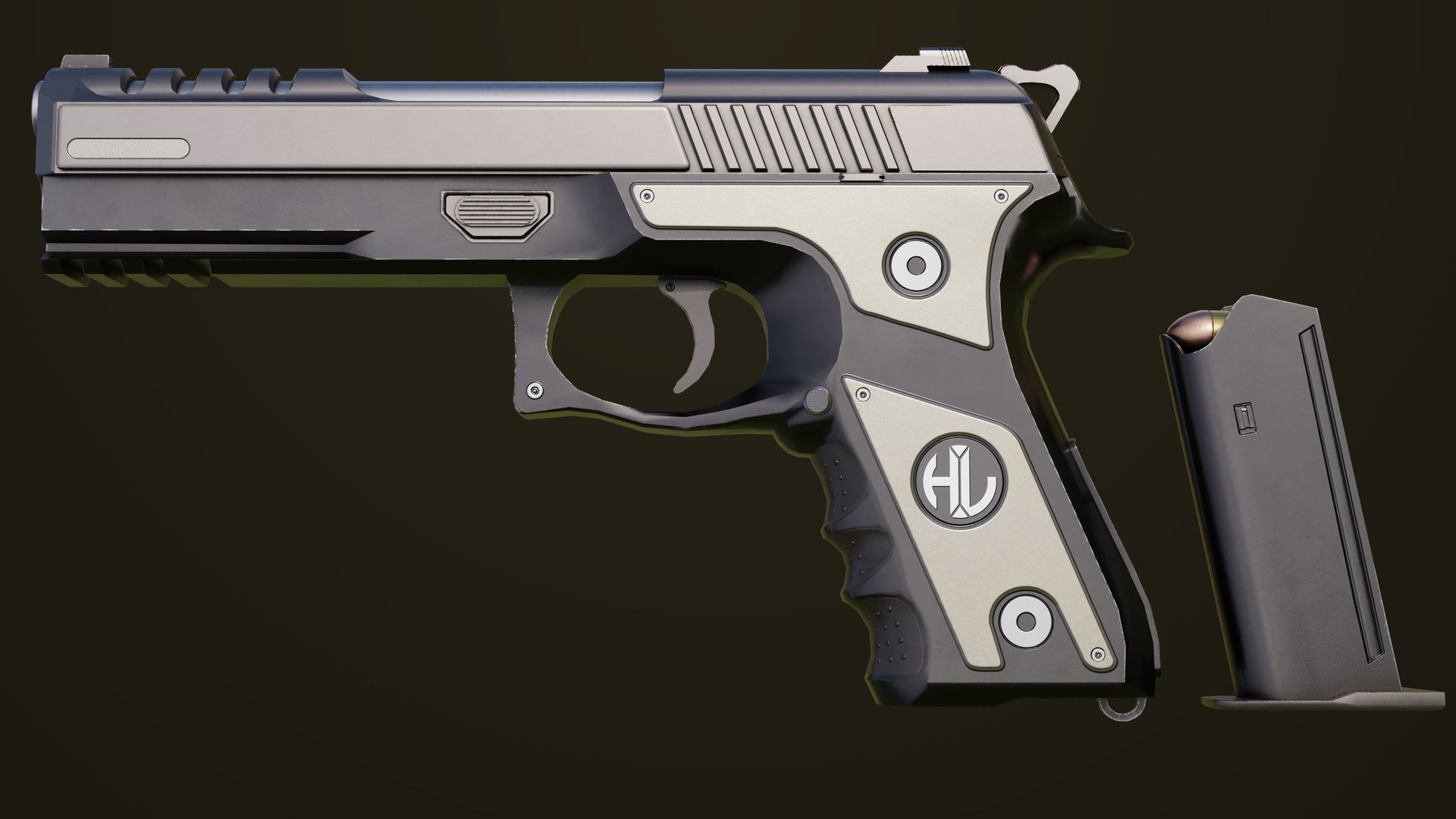 Pistol 02 Generic All PBR Unity UE Textures Included Low-poly 3D model_16