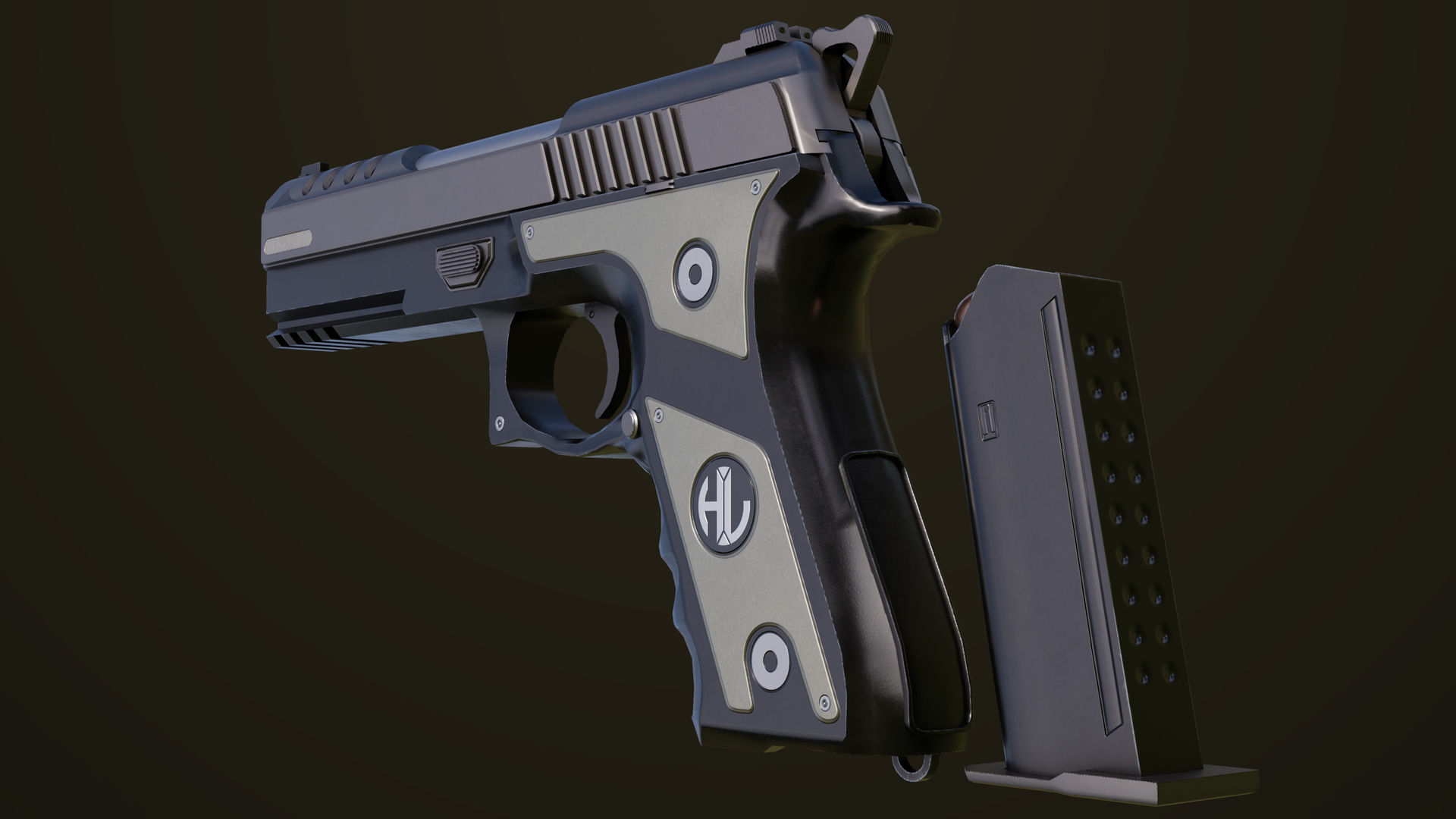 Pistol 02 Generic All PBR Unity UE Textures Included Low-poly 3D model_18