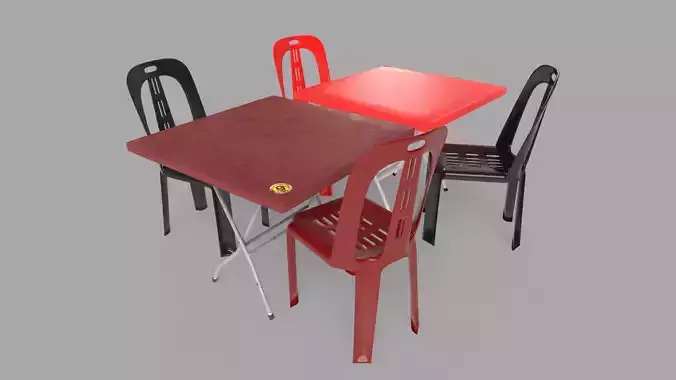 Restaurant table and chairs Low-poly 3D model