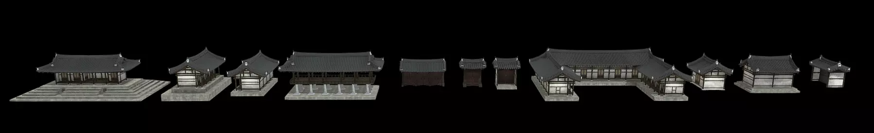 Korean Traditional Houses Hanok 03 with 11 modelings Low-poly 3D model_0