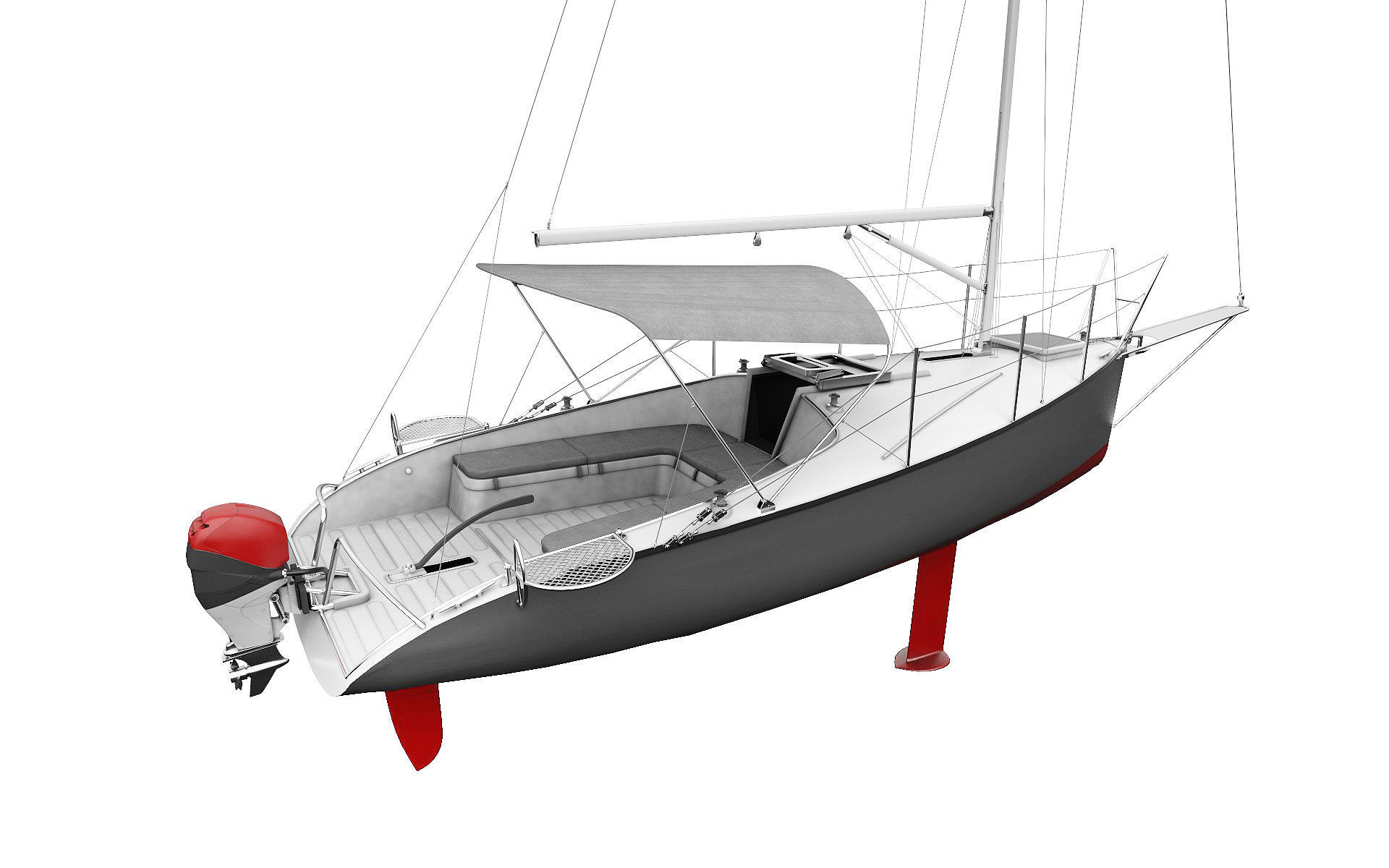 Small Sail Yacht Grey 3D model_5