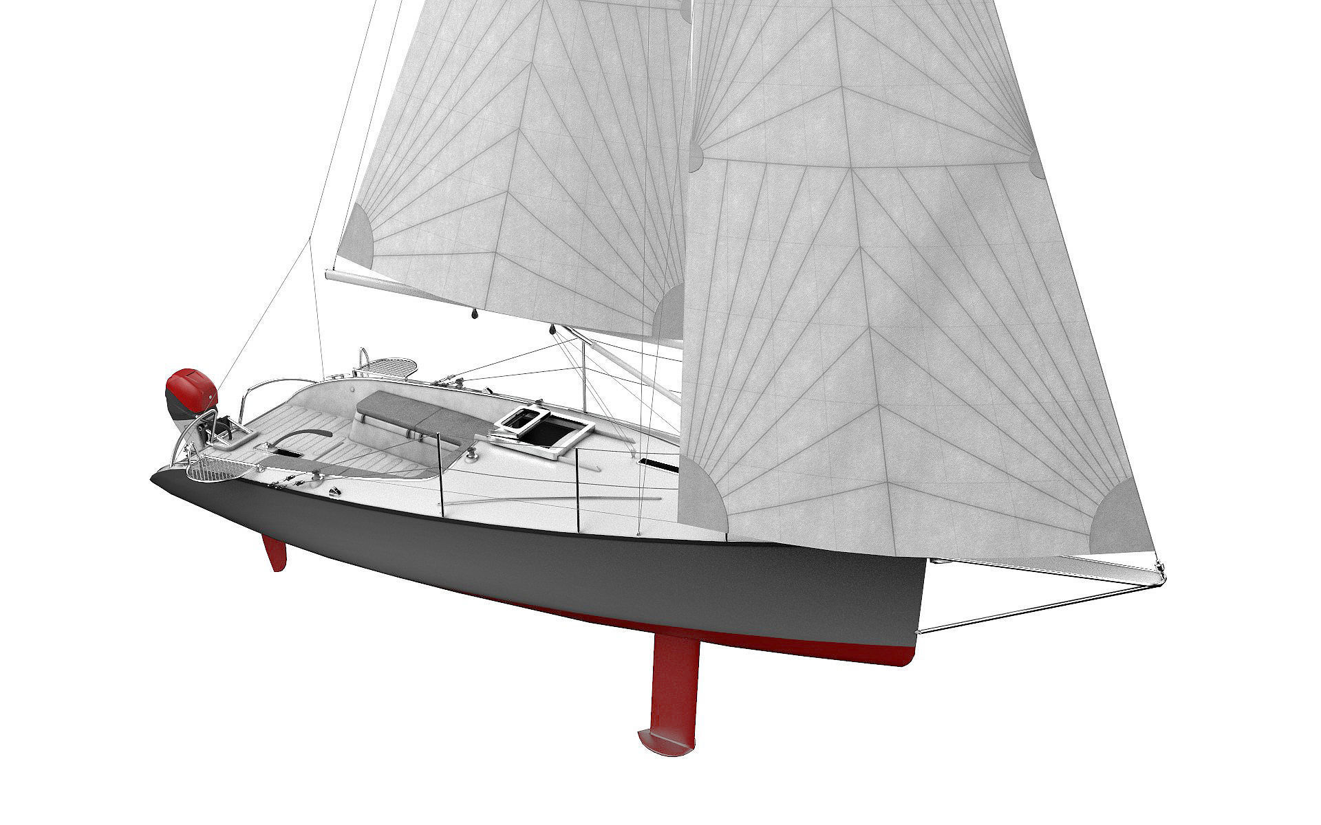 Small Sail Yacht Grey 3D model_3