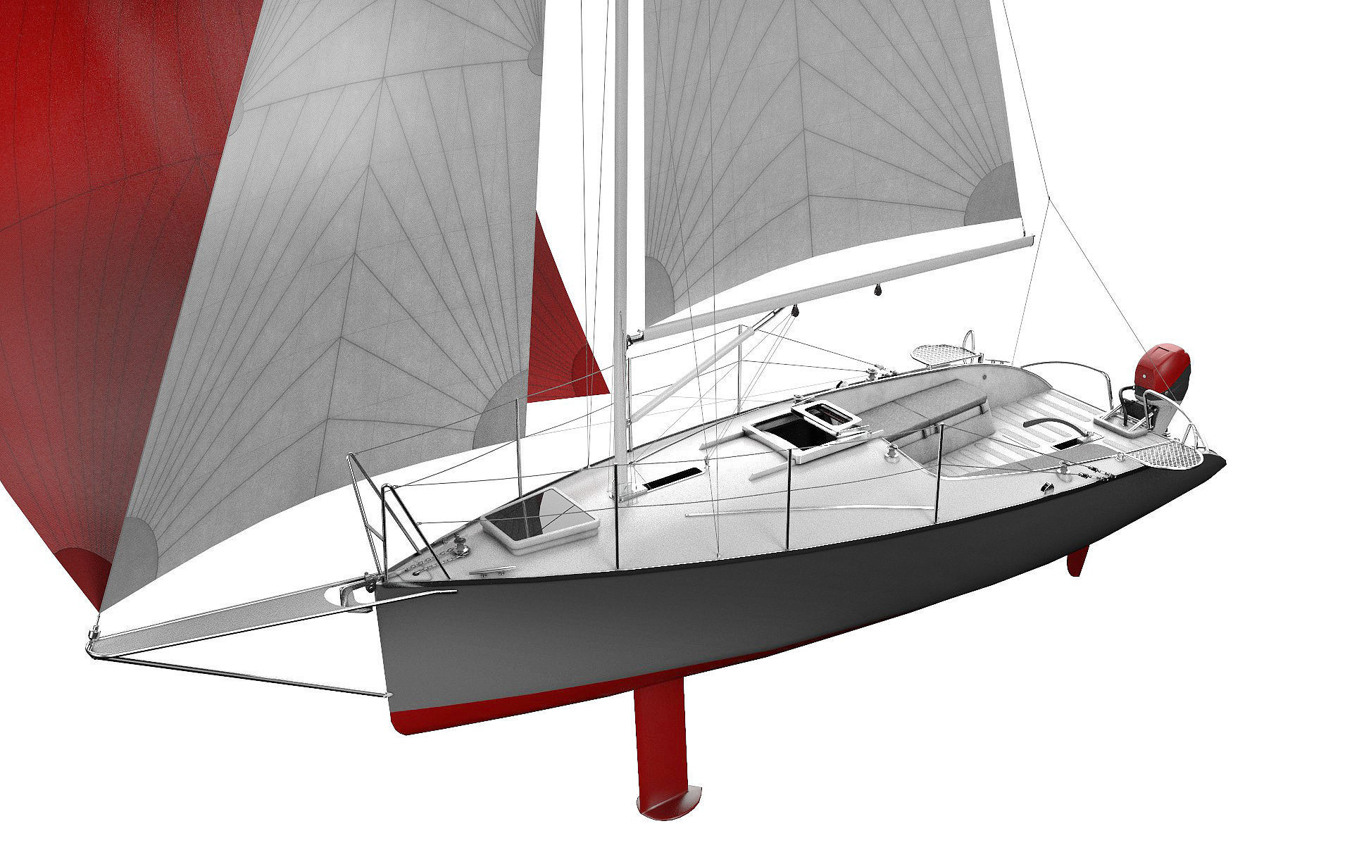 Small Sail Yacht Grey 3D model_2