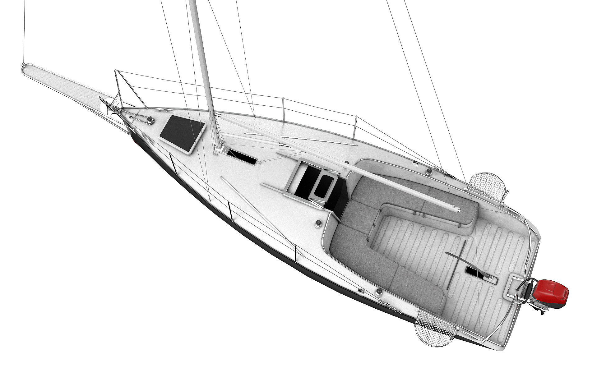 Small Sail Yacht Grey 3D model_7