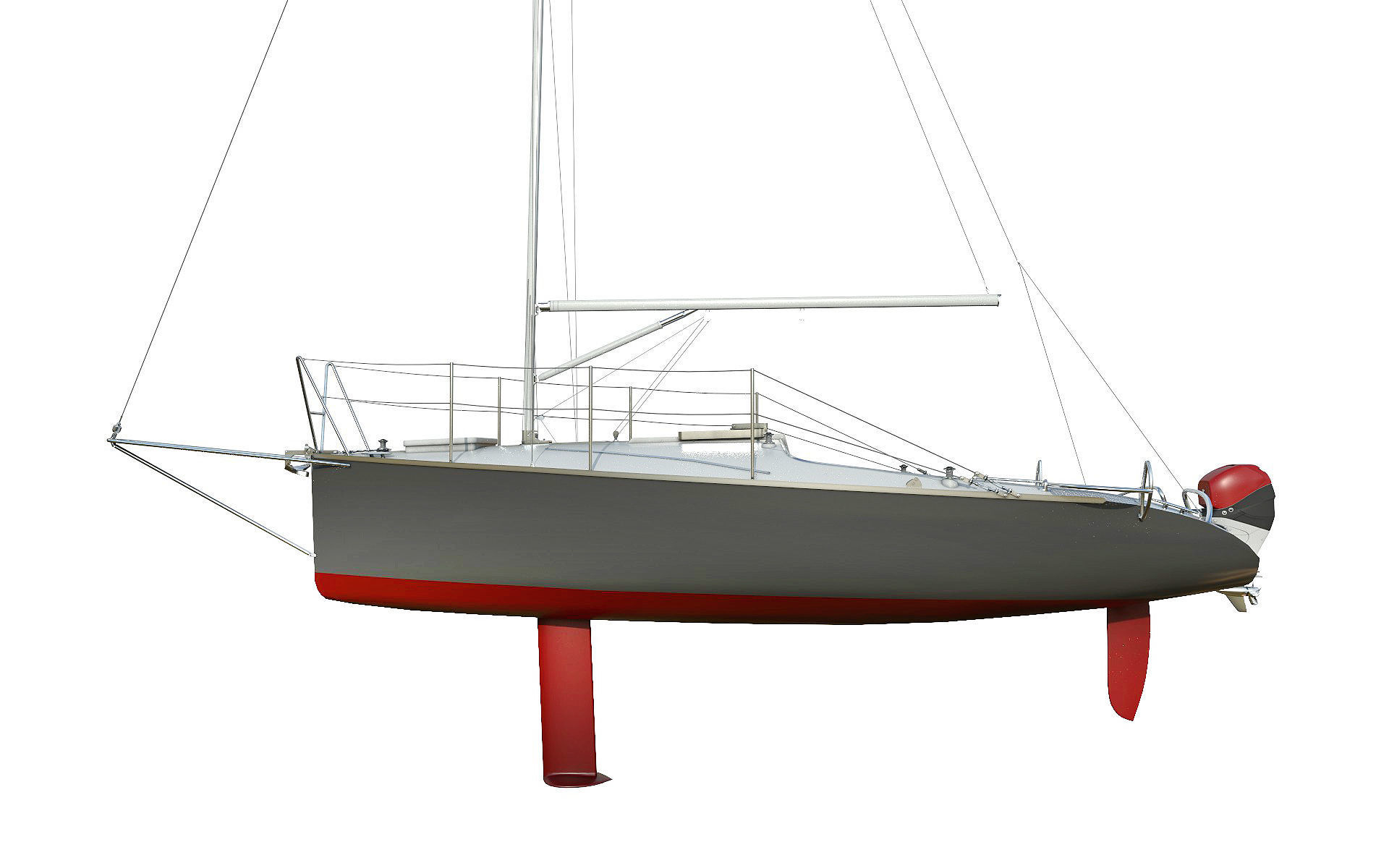 Small Sail Yacht Grey 3D model_6